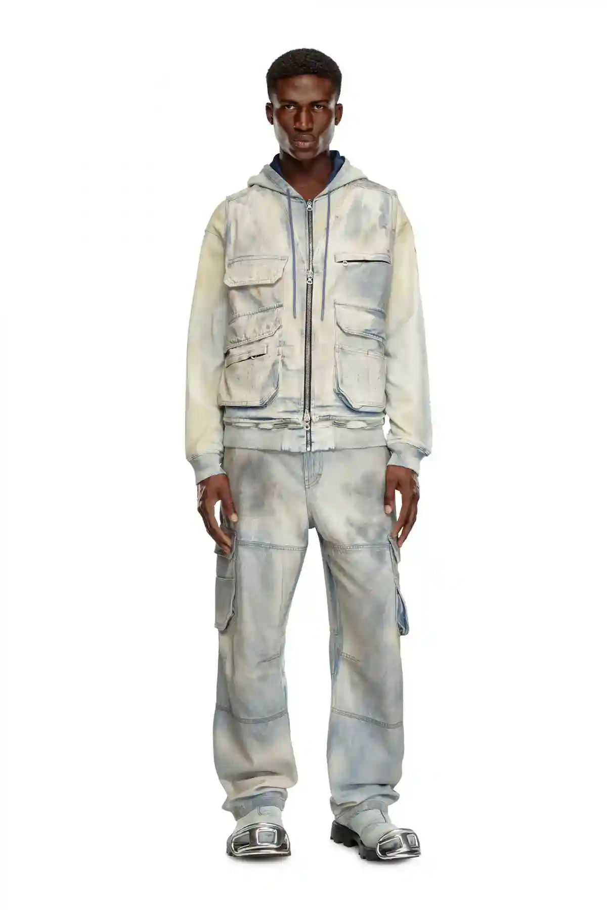 Multi Sleeveless jacket in solarised denim