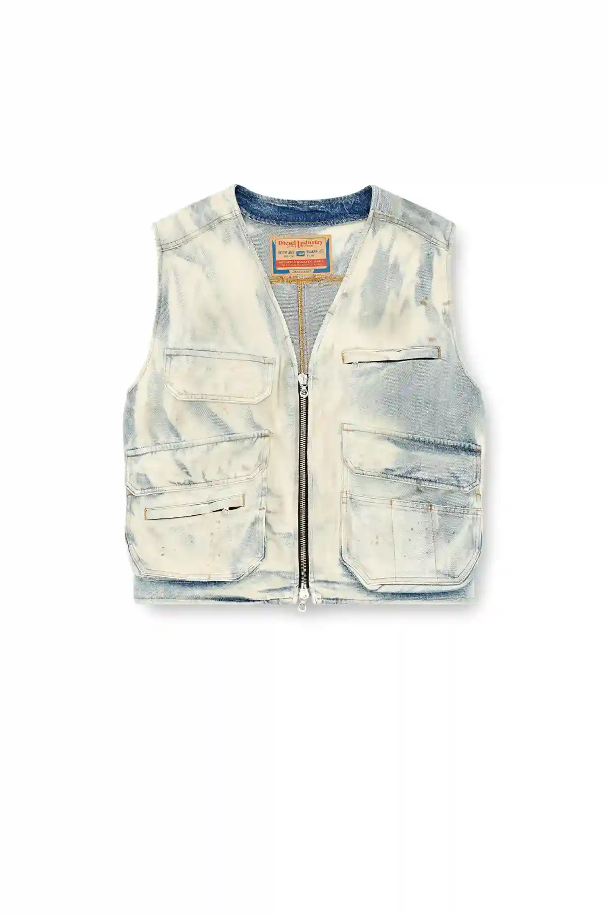 Multi Sleeveless jacket in solarised denim