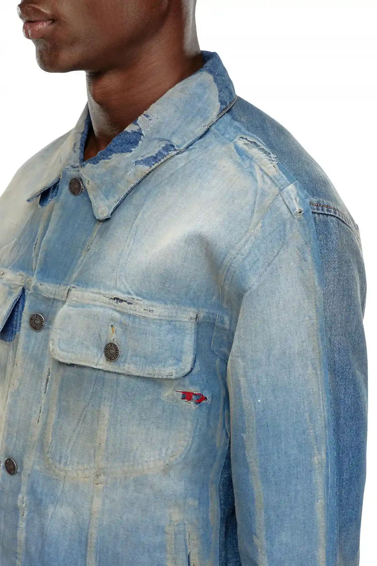 Blue Trucker jacket in peel-off denim
