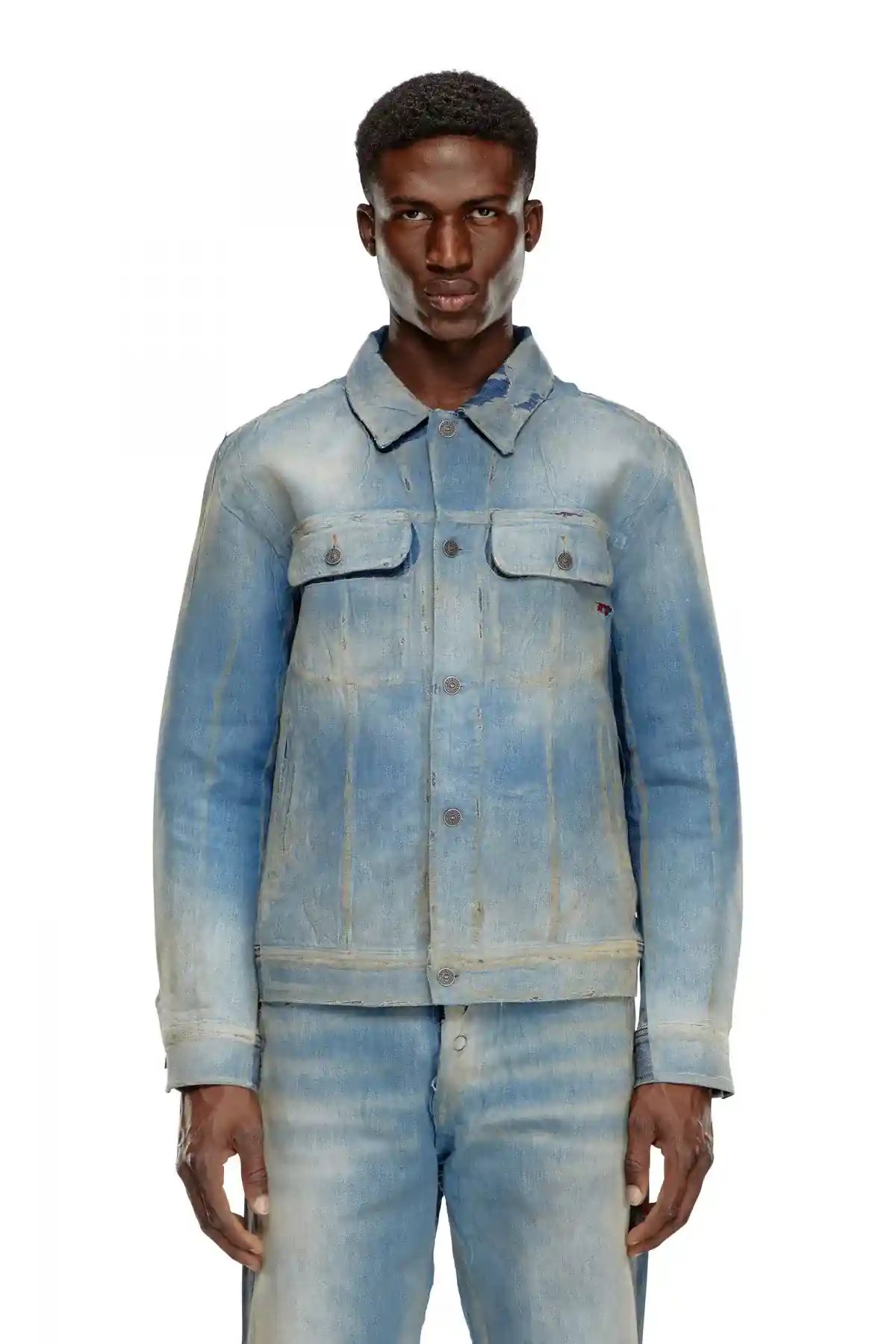 Blue Trucker jacket in peel-off denim