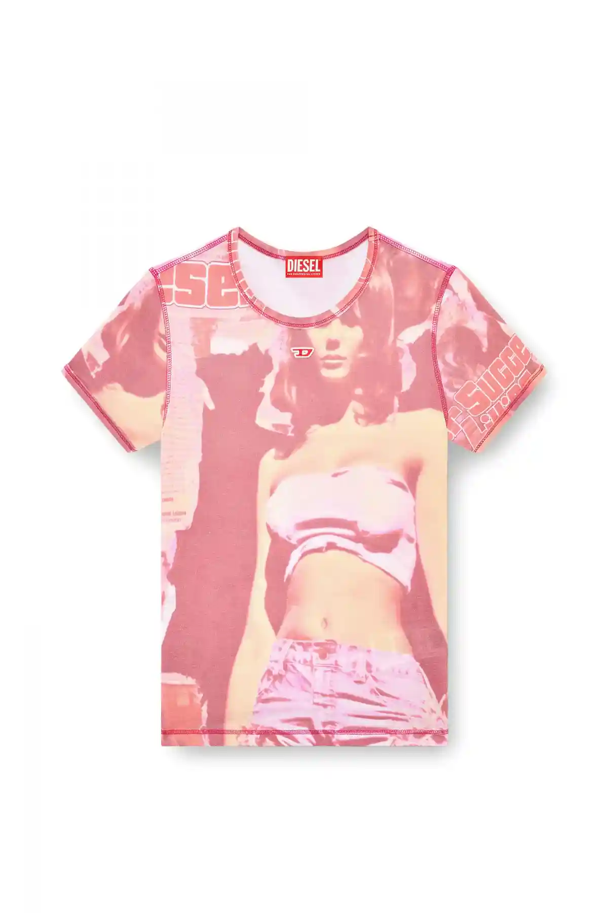 Pink Viscose T-shirt with poster print