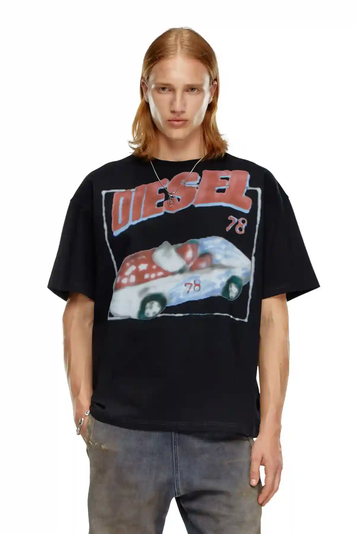 black T-shirt with car print
