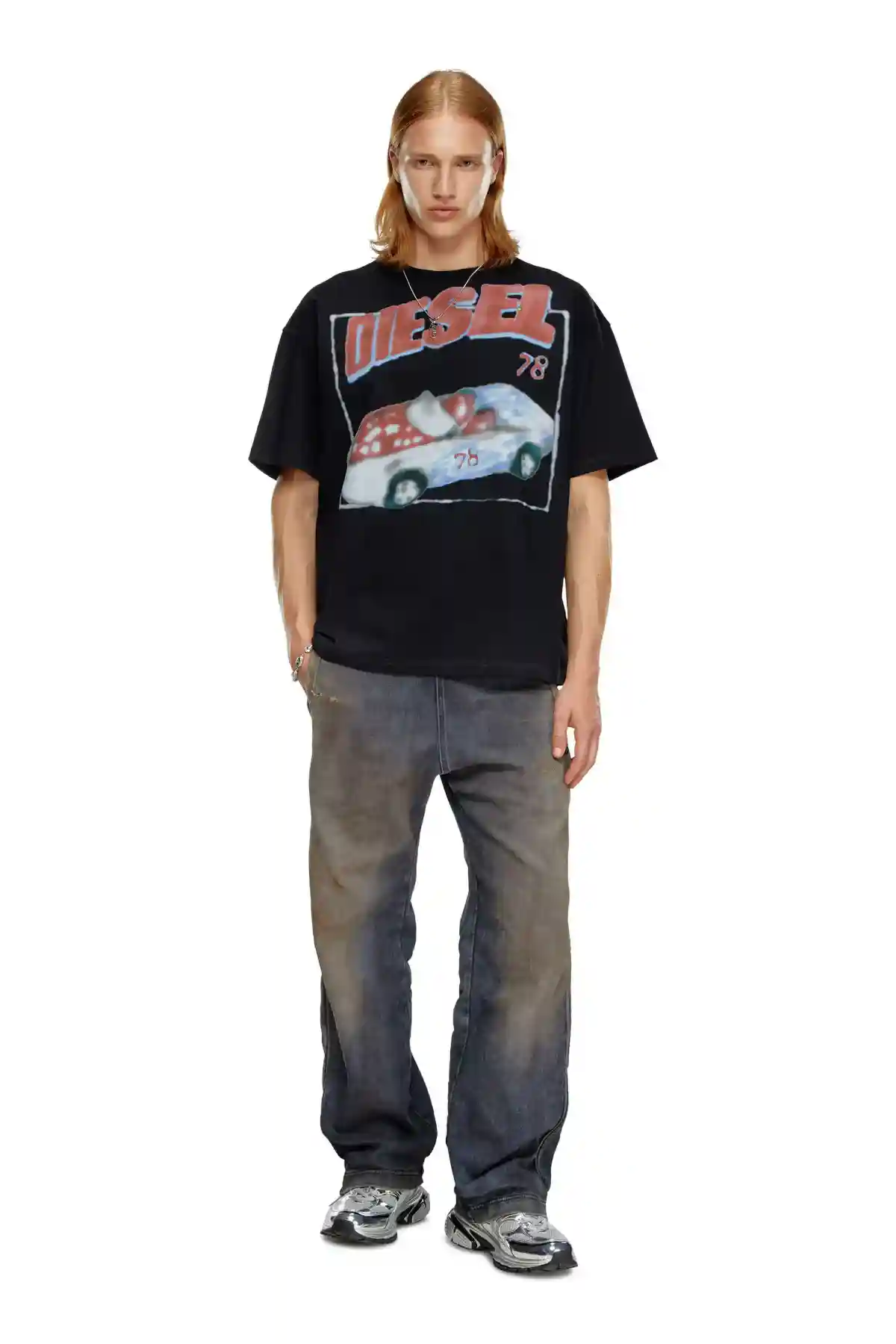 black T-shirt with car print