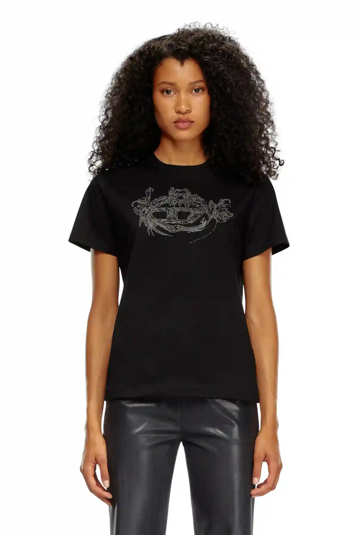 Black T-shirt with puffy sketch-like logo