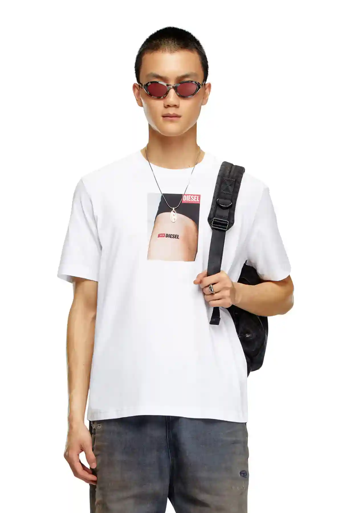 White T-shirt with Diesel tattoo print
