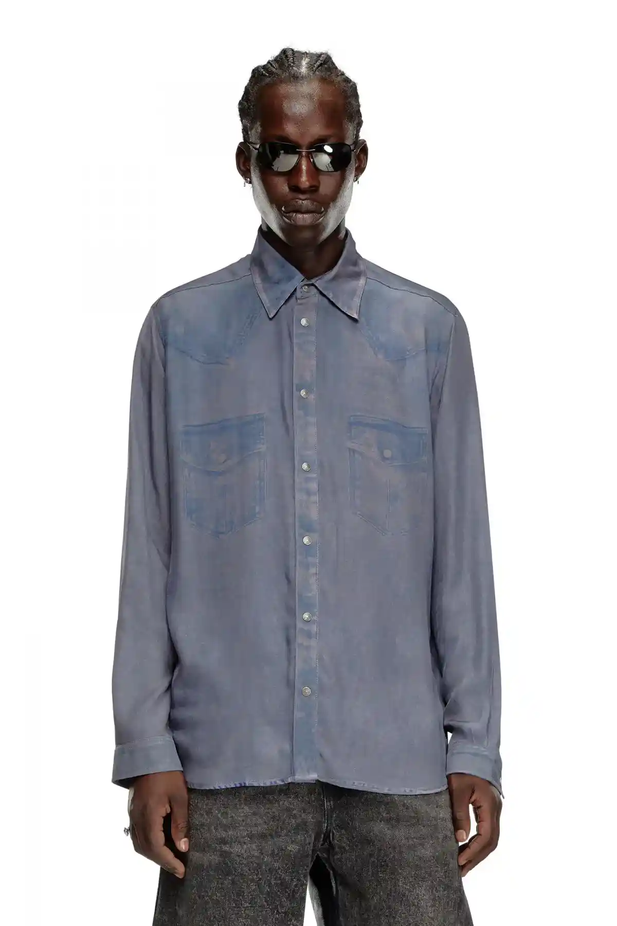 Blue Viscose shirt with Western print