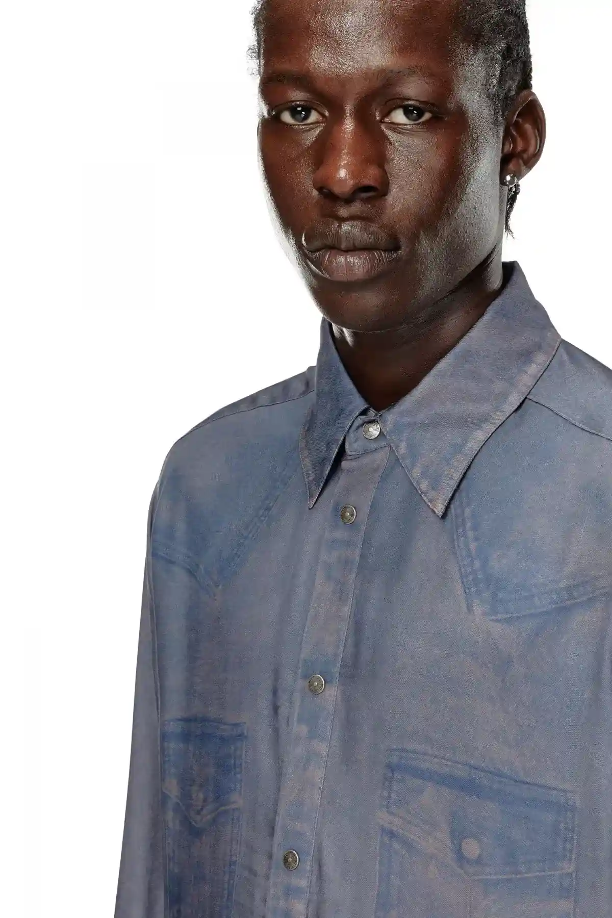 Blue Viscose shirt with Western print