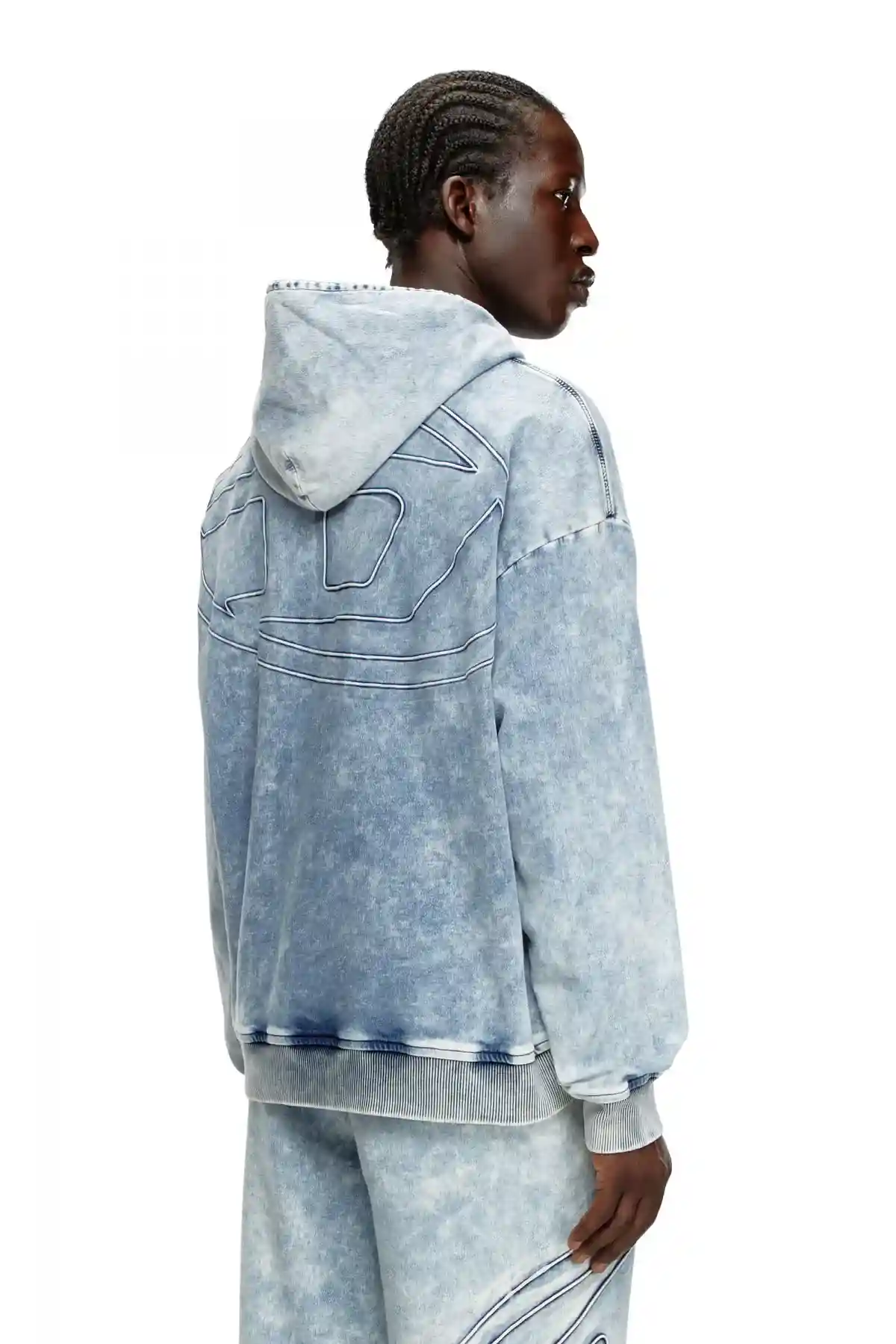 blue Sweatshirt in Track Denim with Oval D