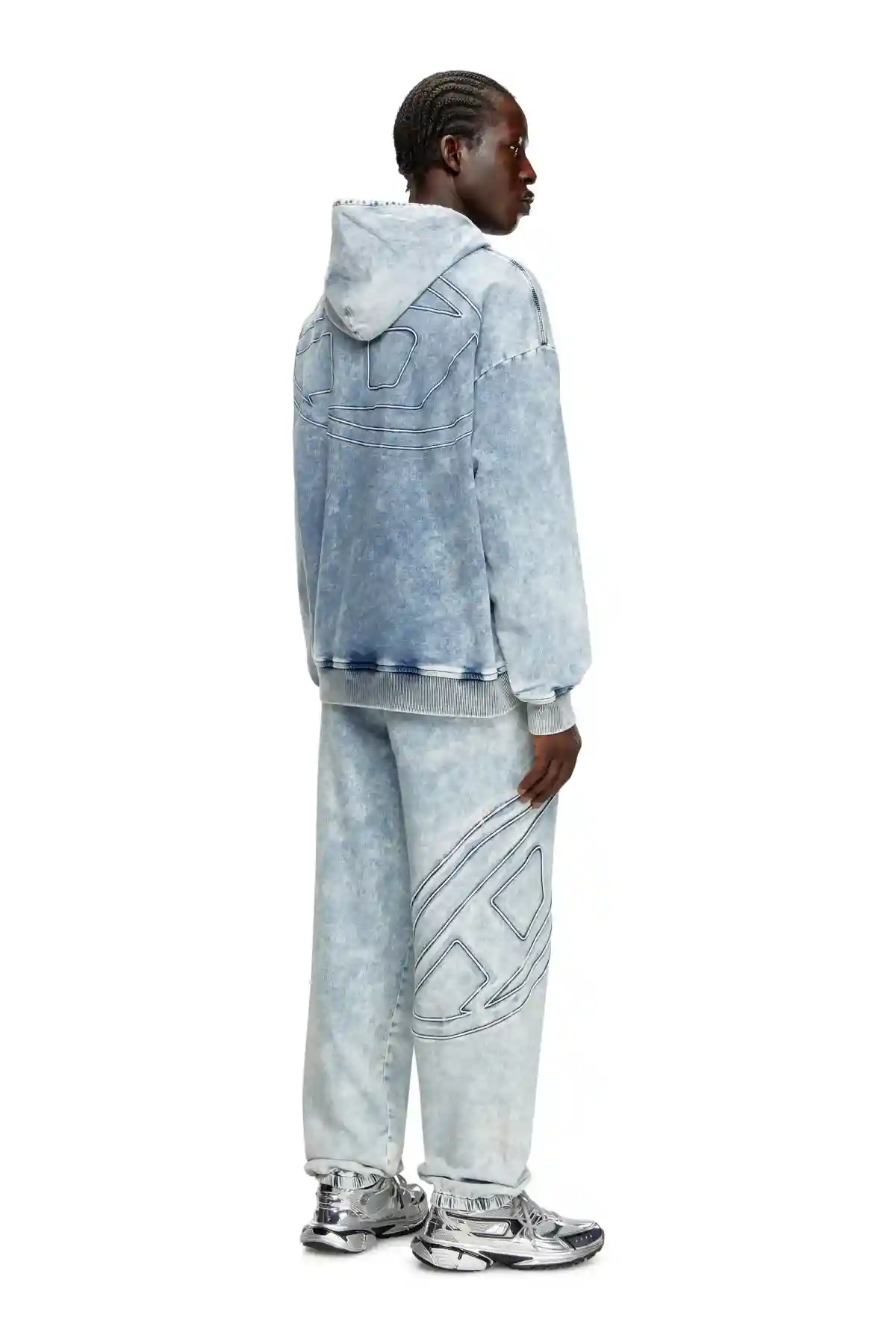 blue Sweatshirt in Track Denim with Oval D