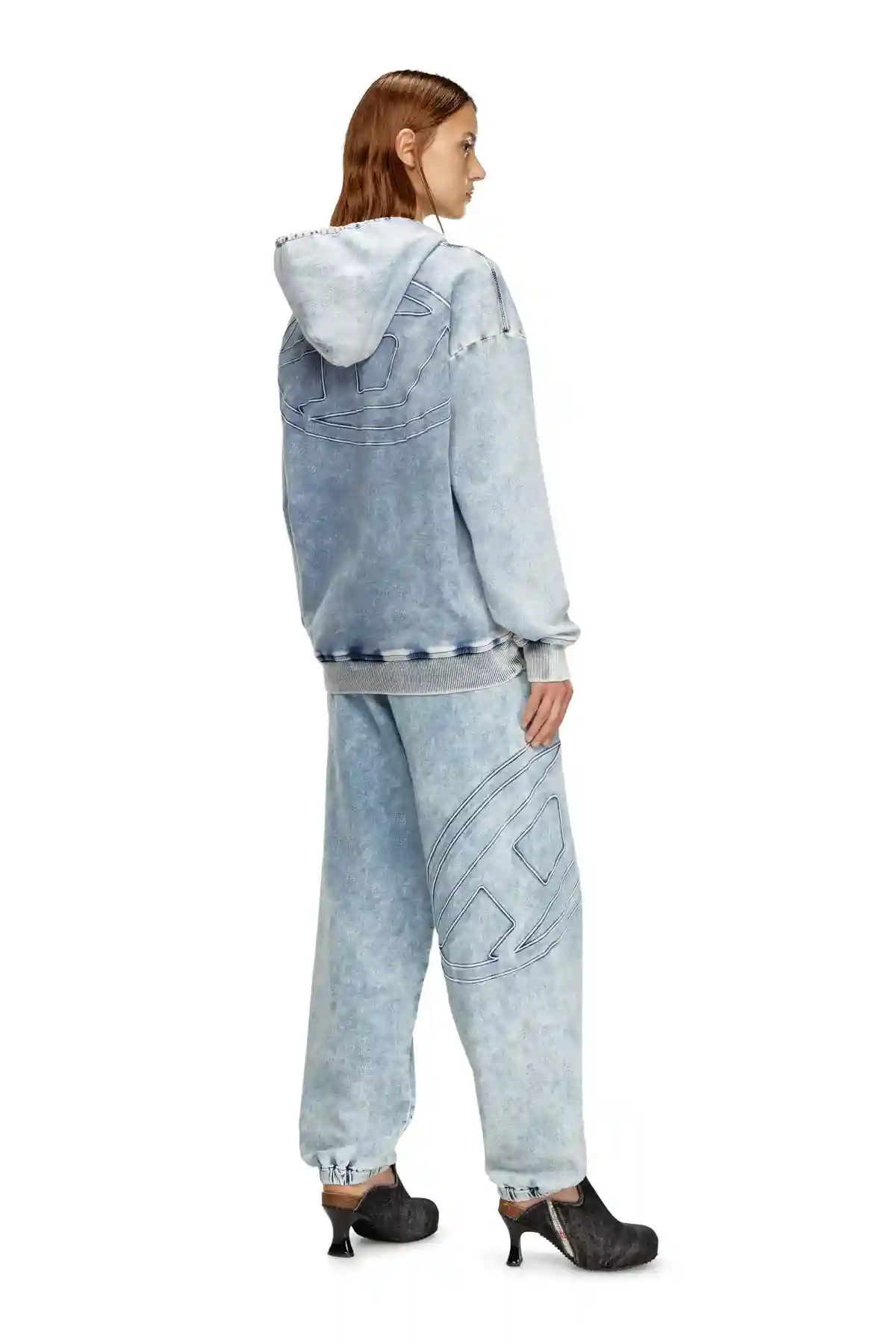 blue Sweatshirt in Track Denim with Oval D