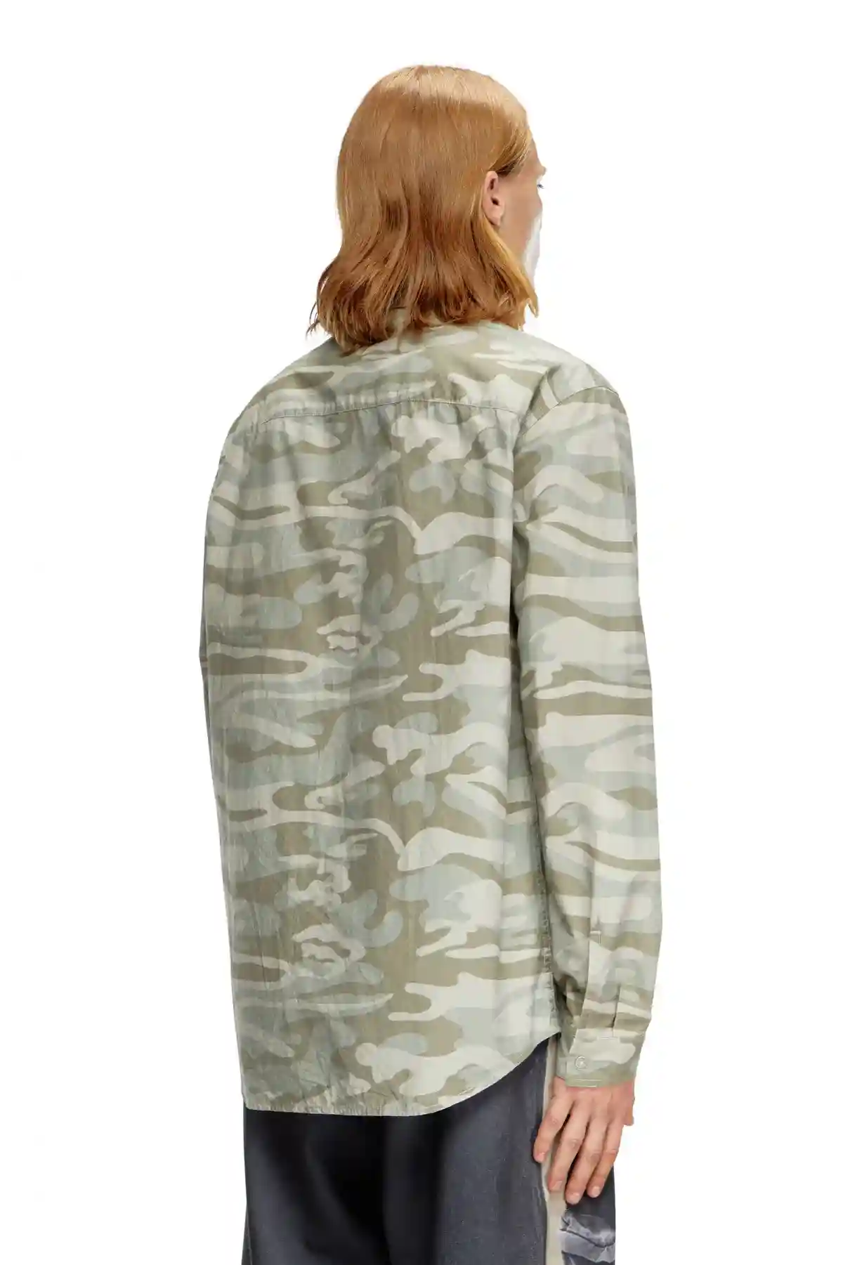 Green Poplin shirt with camo print