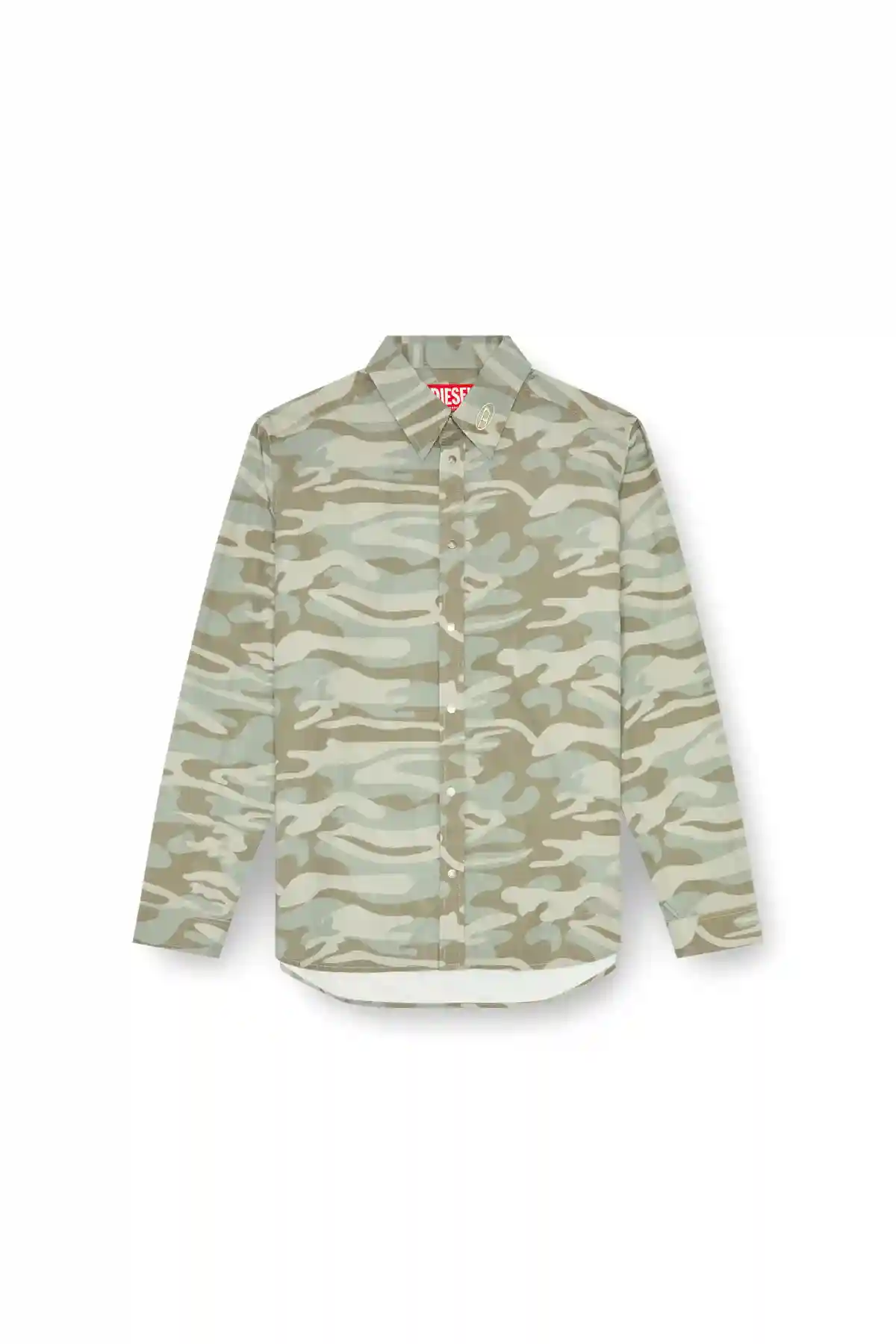 Green Poplin shirt with camo print