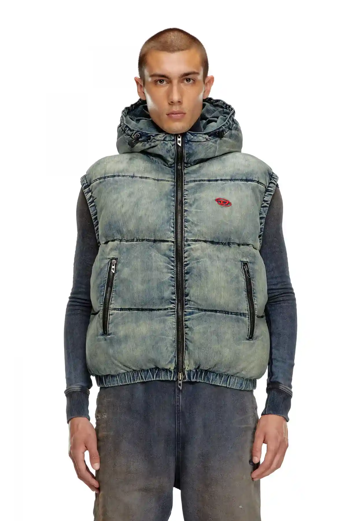 Blue Padded vest in faded denim