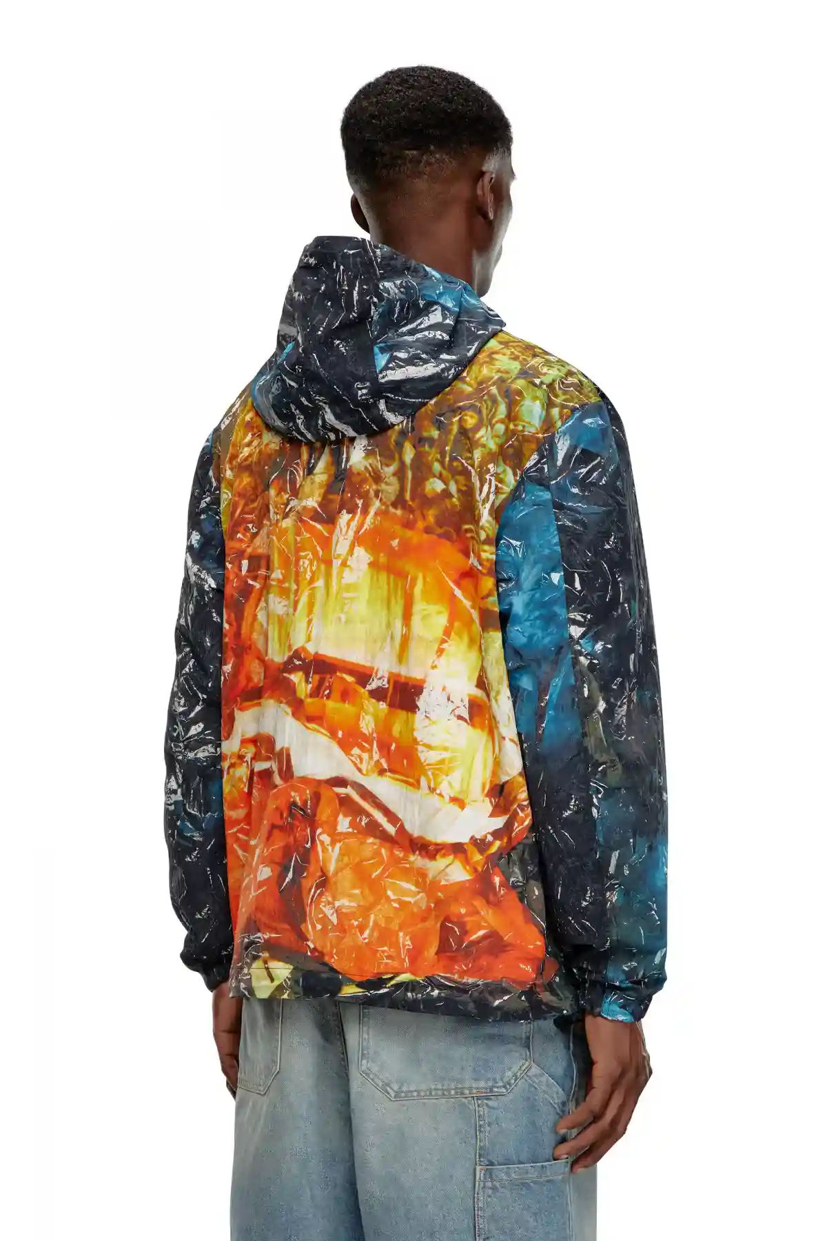 Multi Hooded windbreaker with poster print