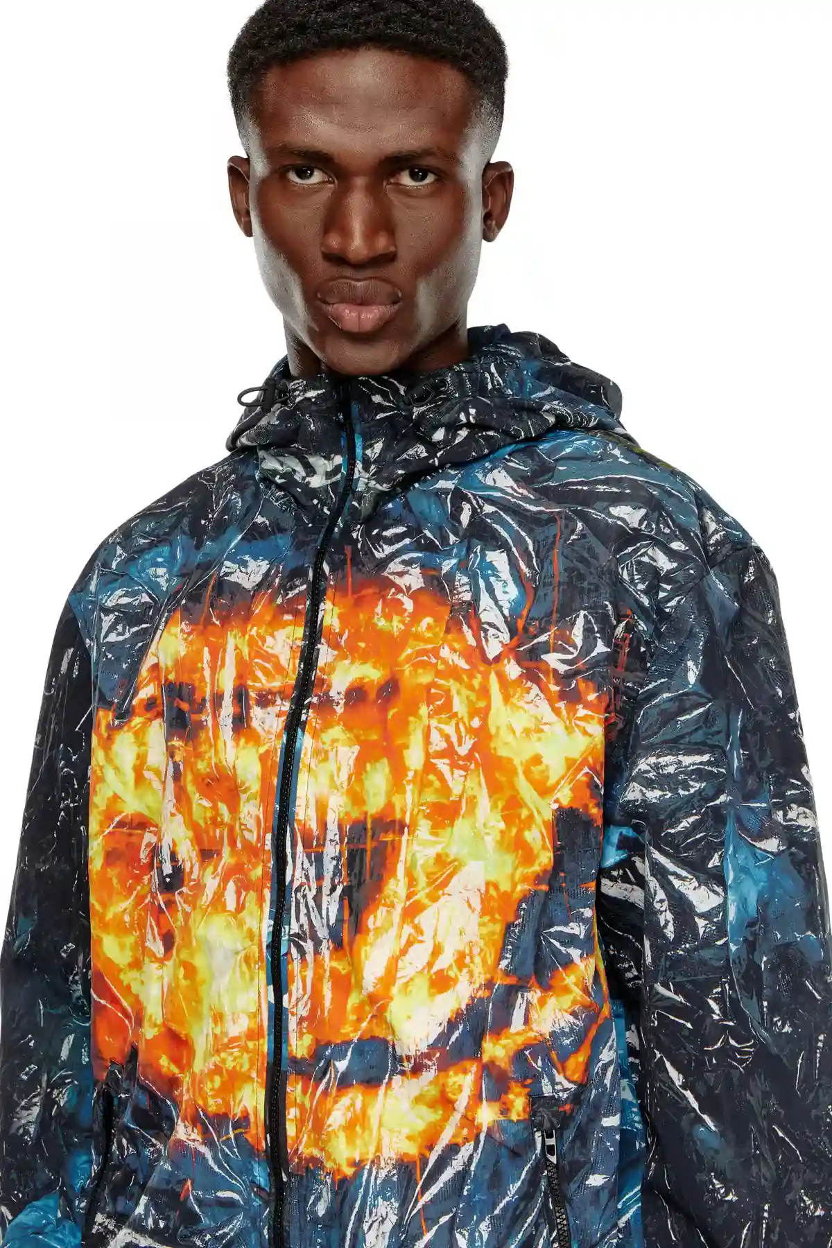 Multi Hooded windbreaker with poster print