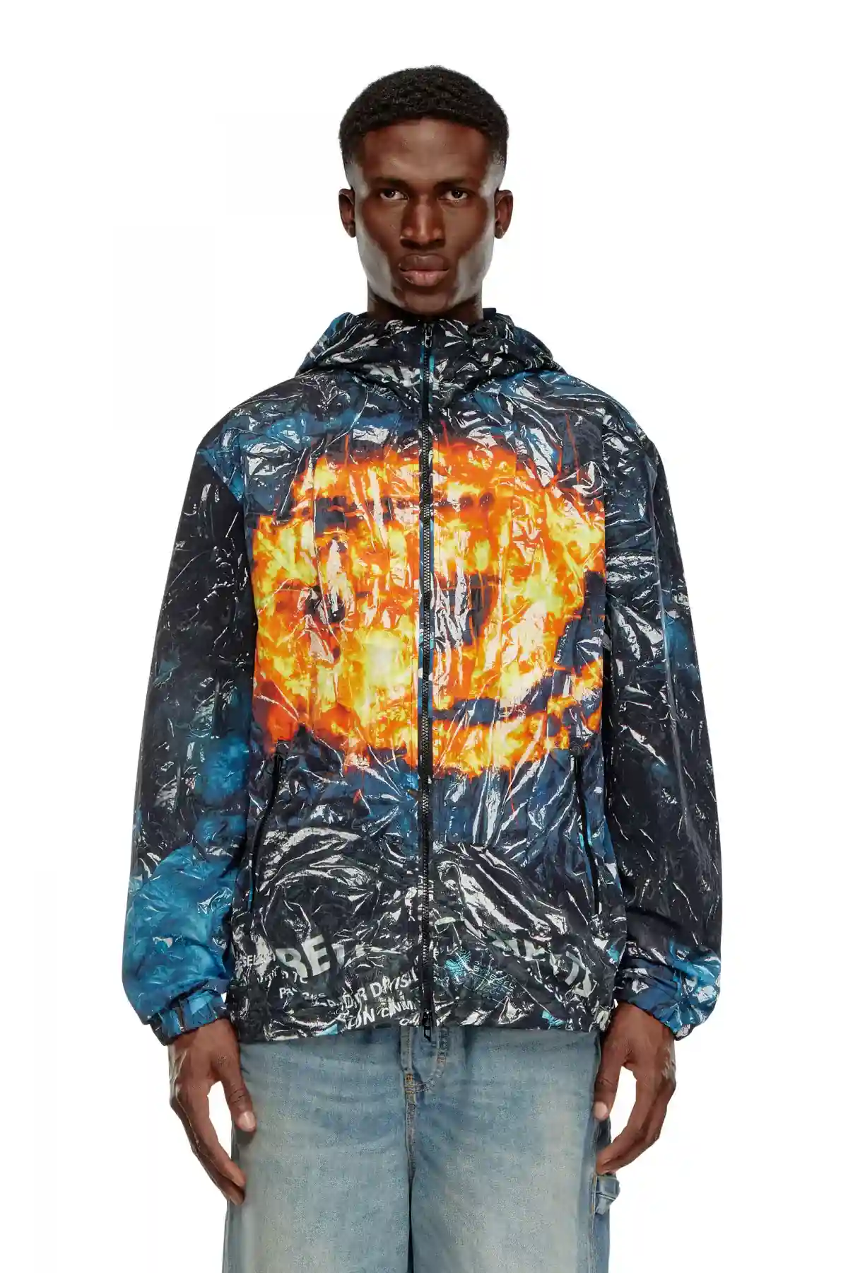 Multi Hooded windbreaker with poster print
