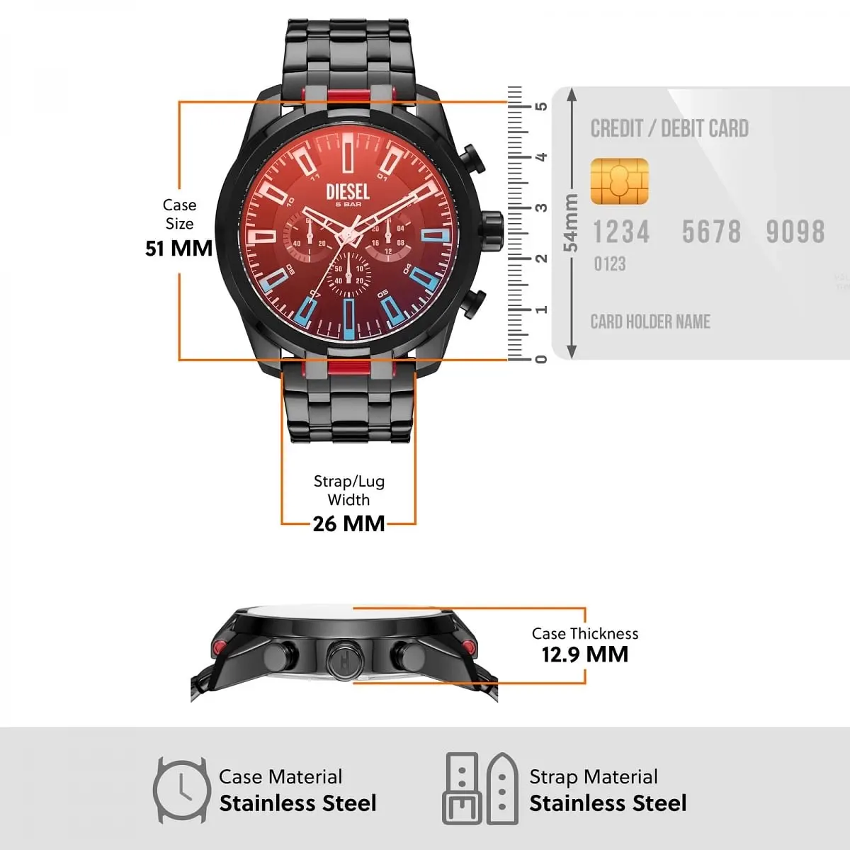 Black Diesel Split Black Watch Dz4589