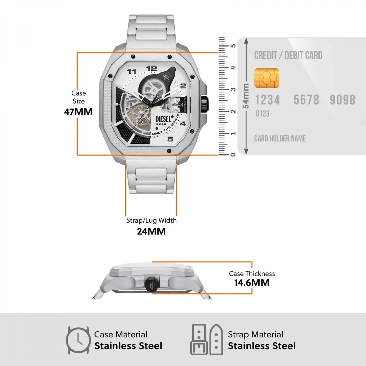 Multicolor Diesel Flayed Silver Watch Dz7470
