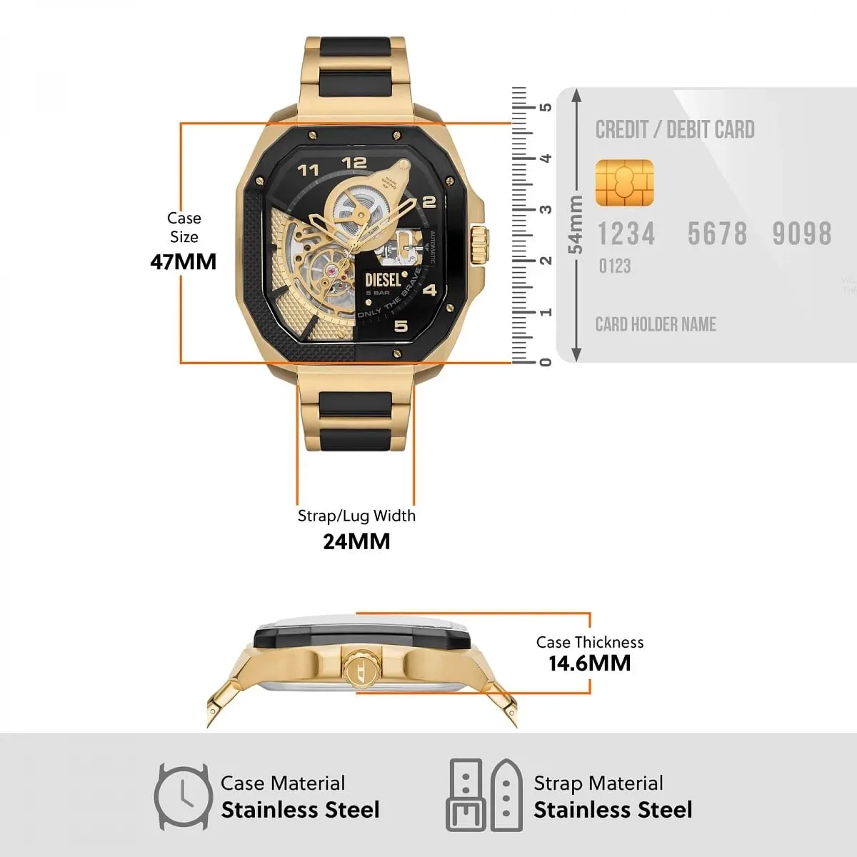 Multicolor Diesel Flayed Two Tone Watch Dz7471