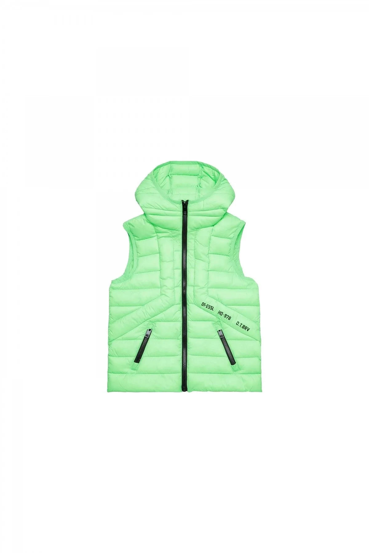 Green Hooded vest in quilted nylon