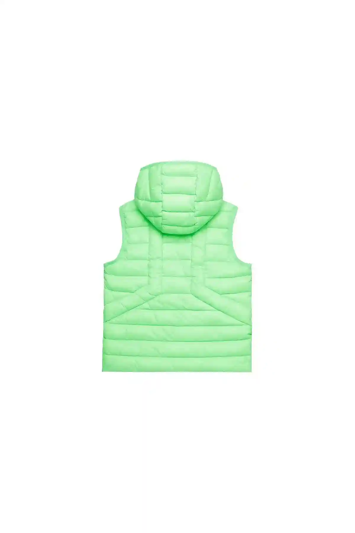 Green Hooded vest in quilted nylon