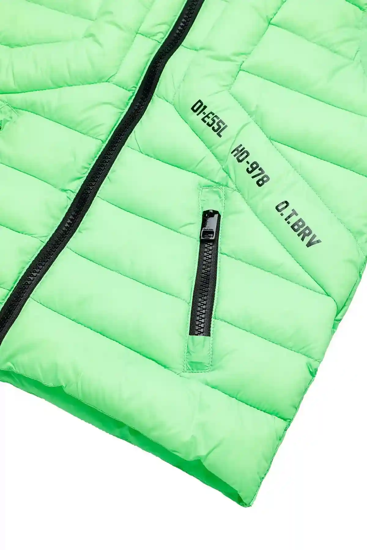 Green Hooded vest in quilted nylon