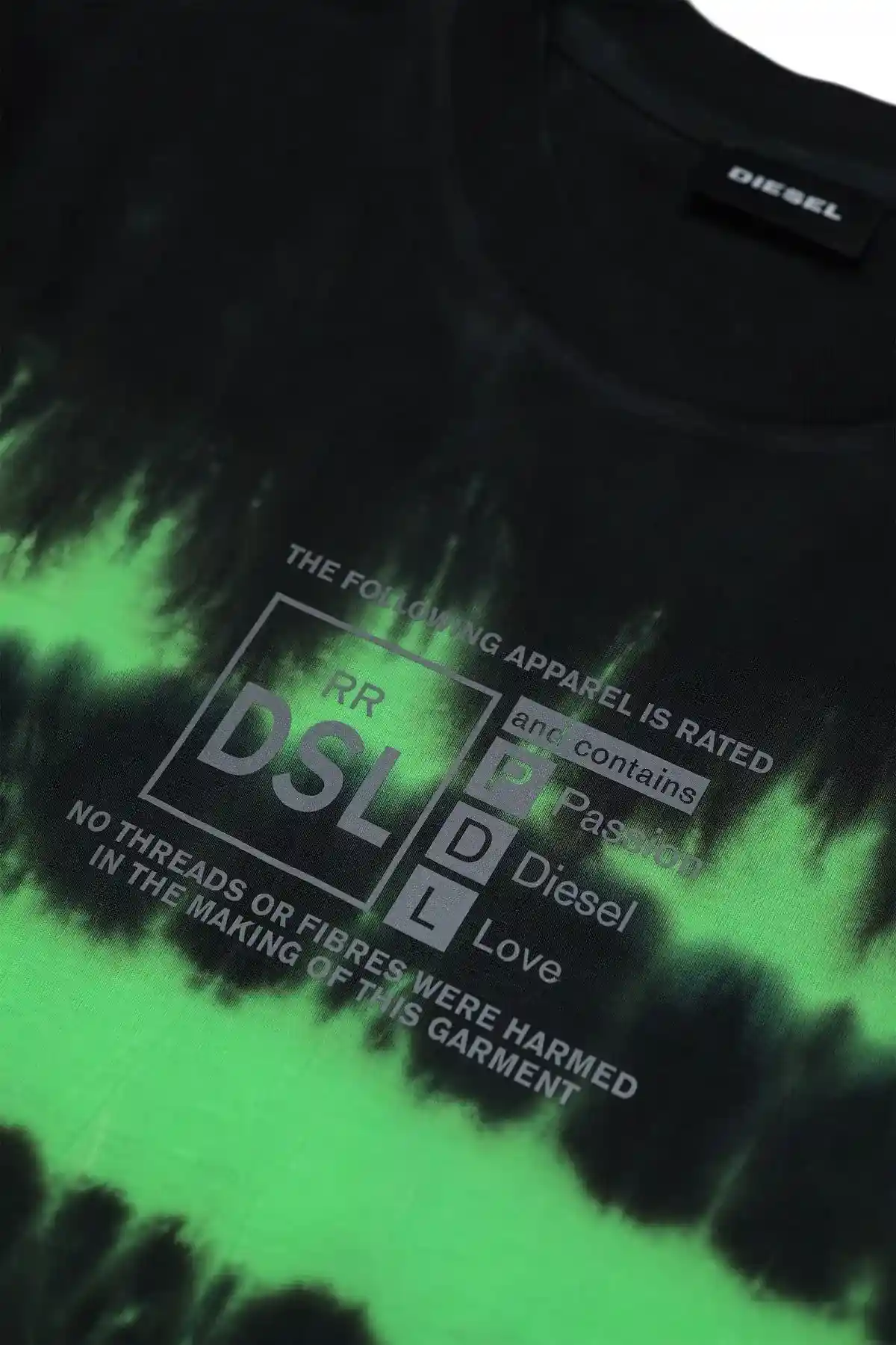 Black and Green Tie-dye T-shirt with reflective print