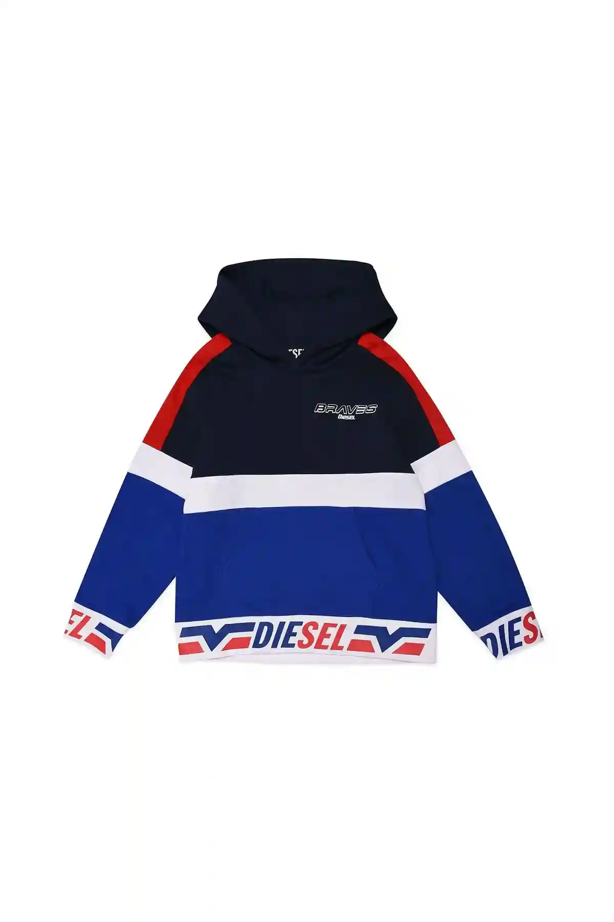 Blue and Black Colour-block hoodie with logo trims