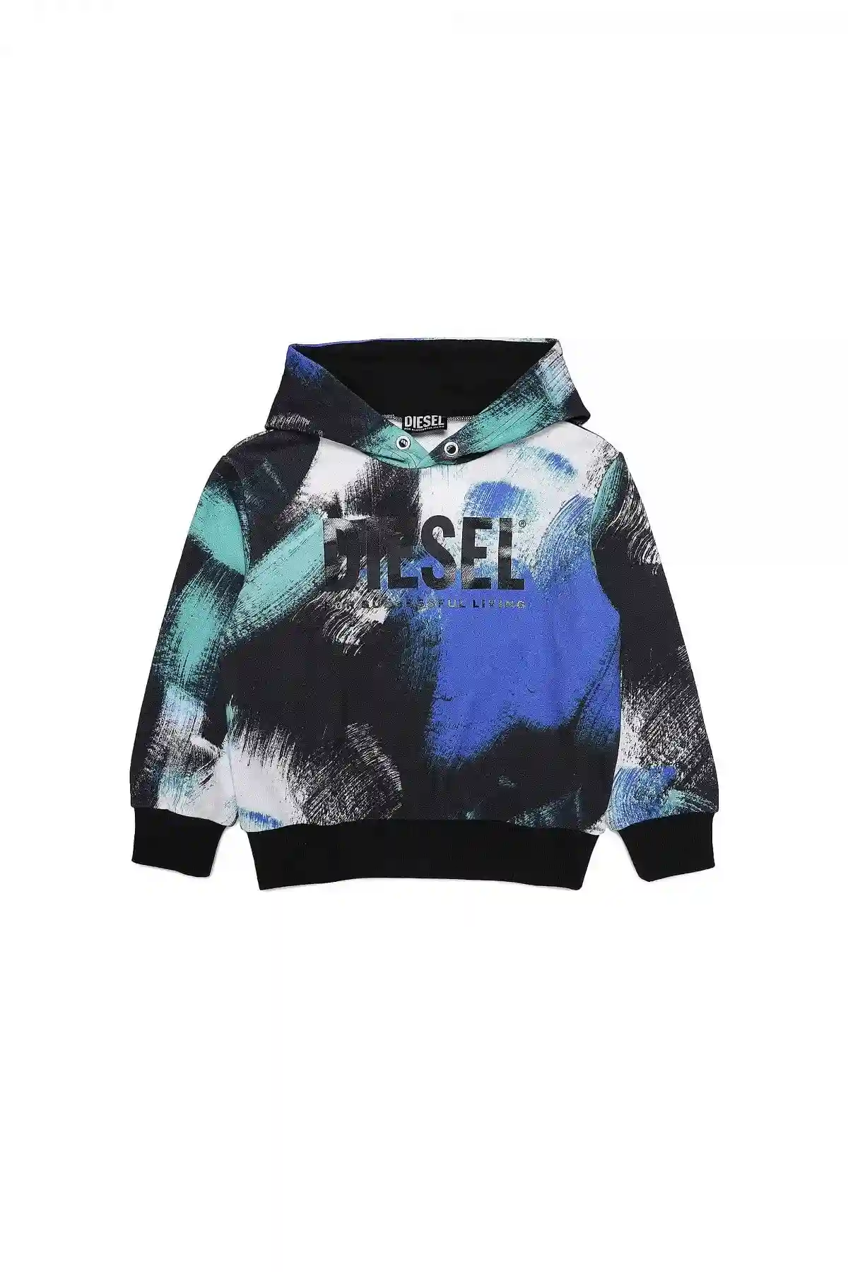 Black and Blue Brushstroke hoodie with logo
