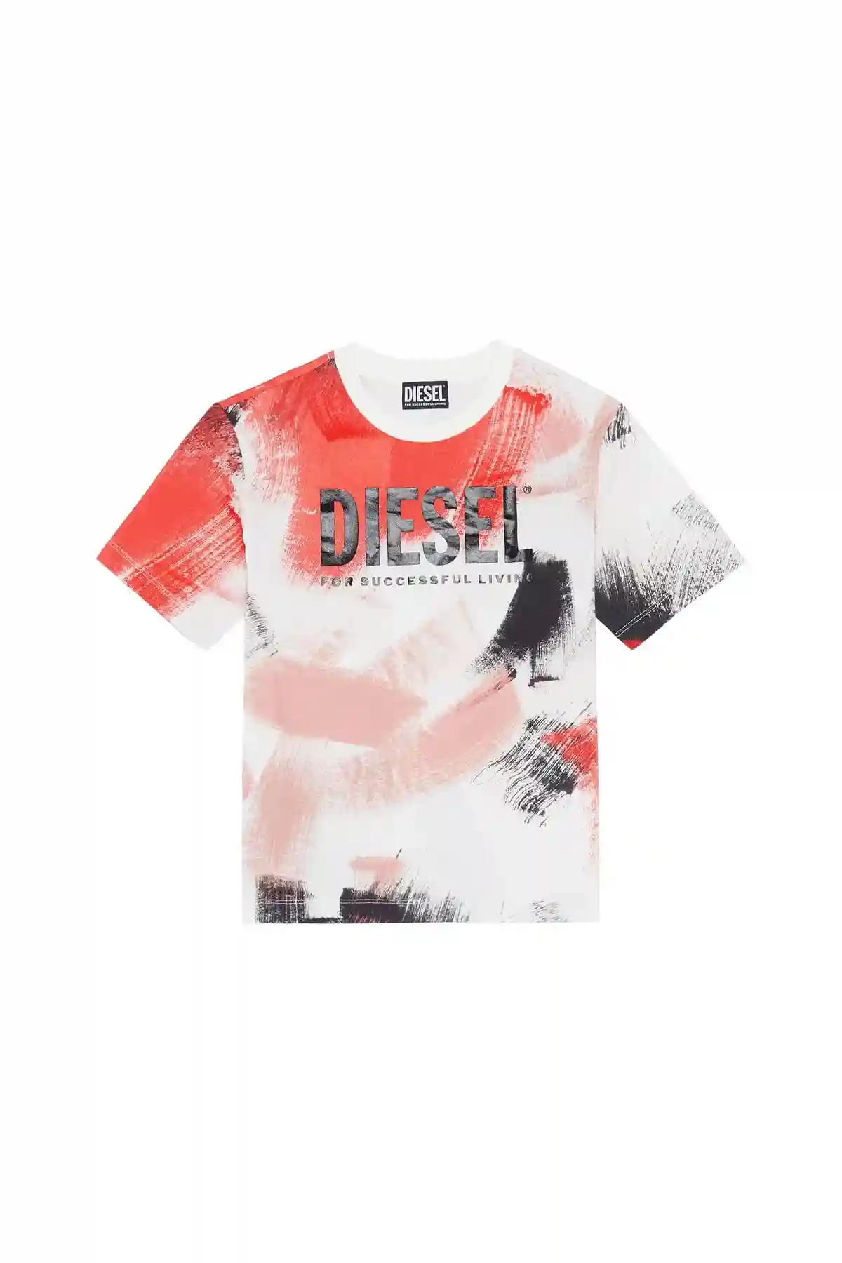 White and Red Brushstroke T-shirt with logo
