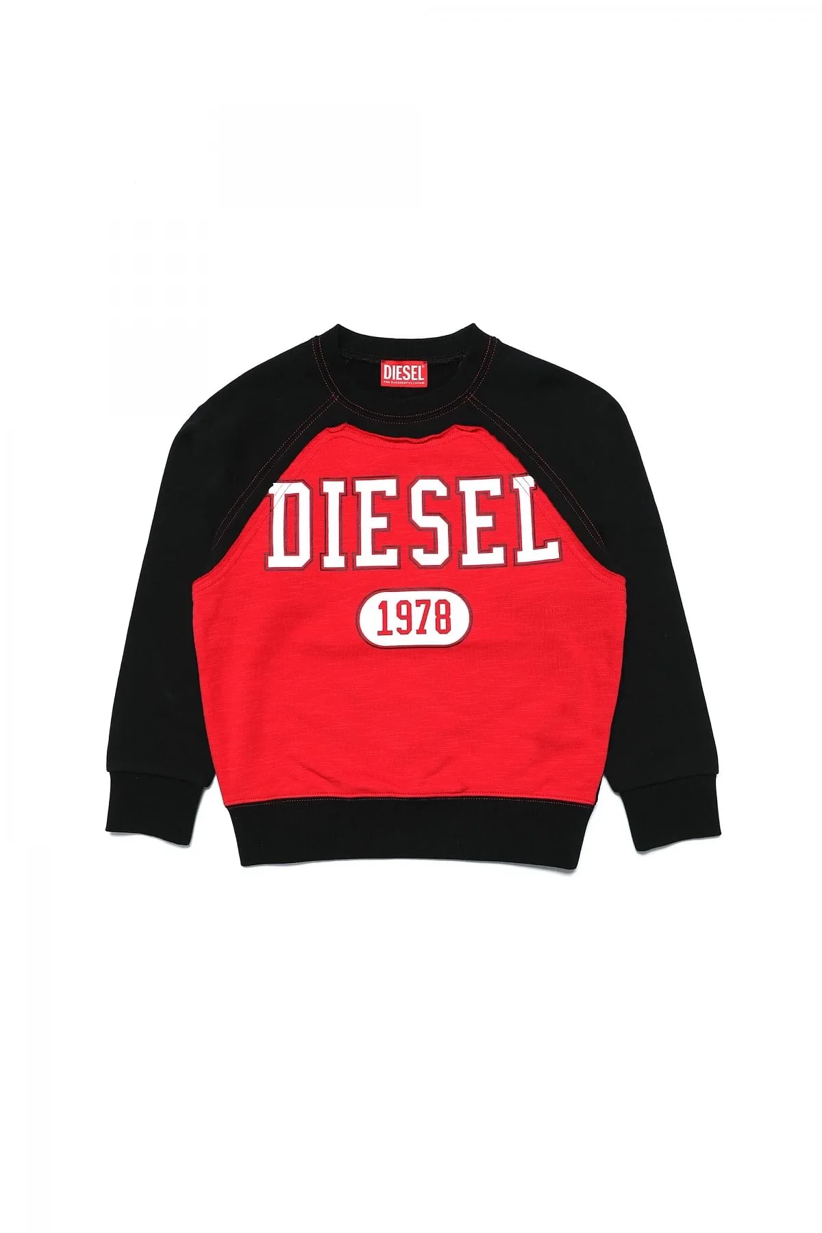 Red and Black Sweatshirt with raw-cut front panel