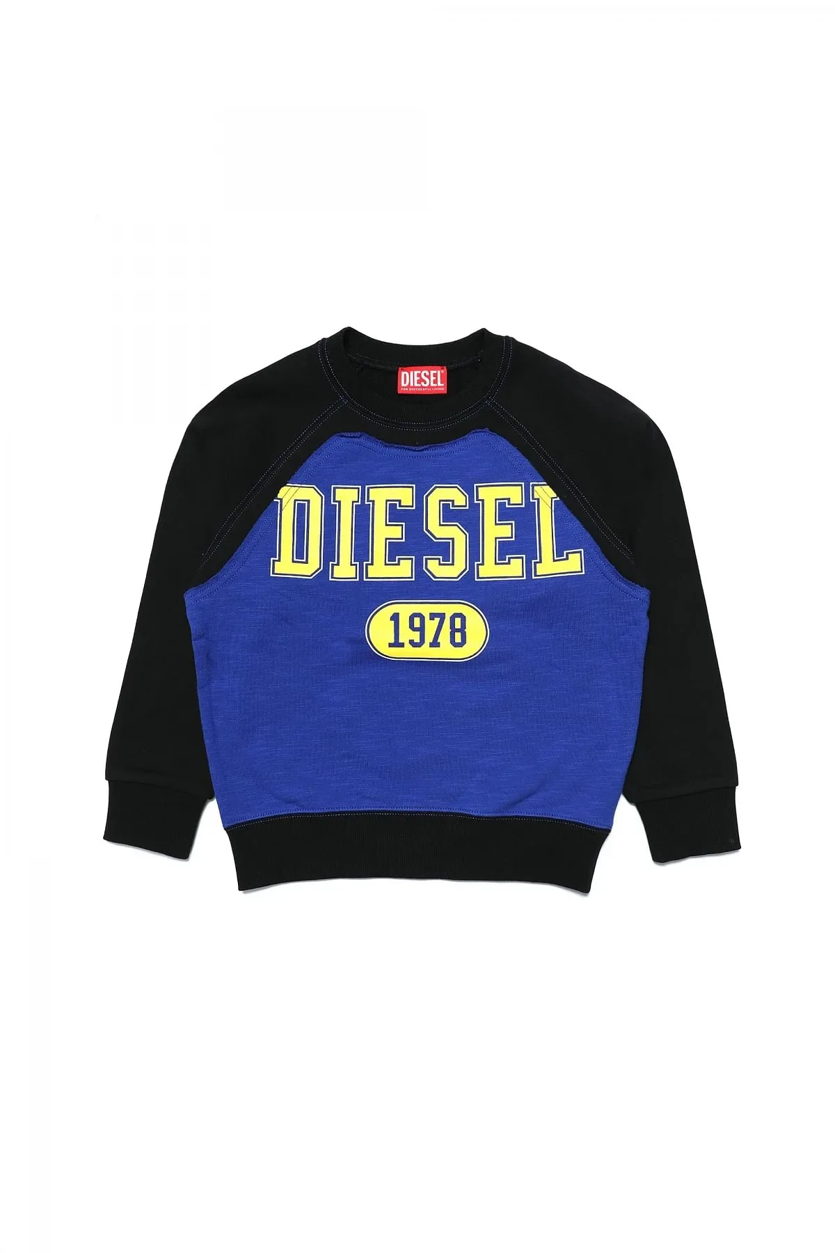 Blue and Black Sweatshirt with raw-cut front panel