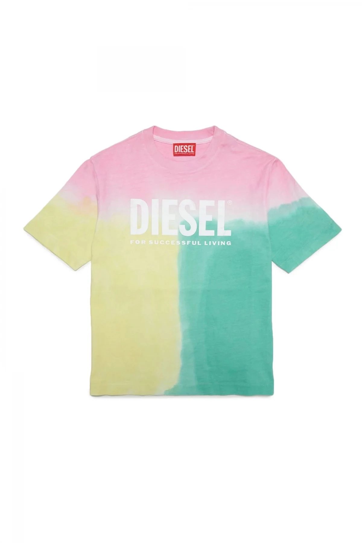 Pink and Green T-shirt with tie-dye colour blocks