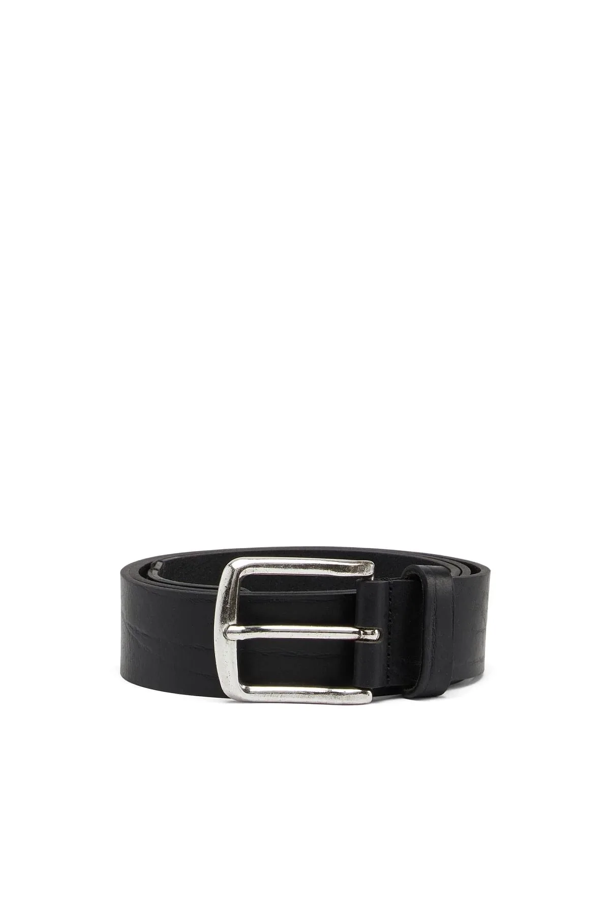 Black Treated leather belt with diesel logo