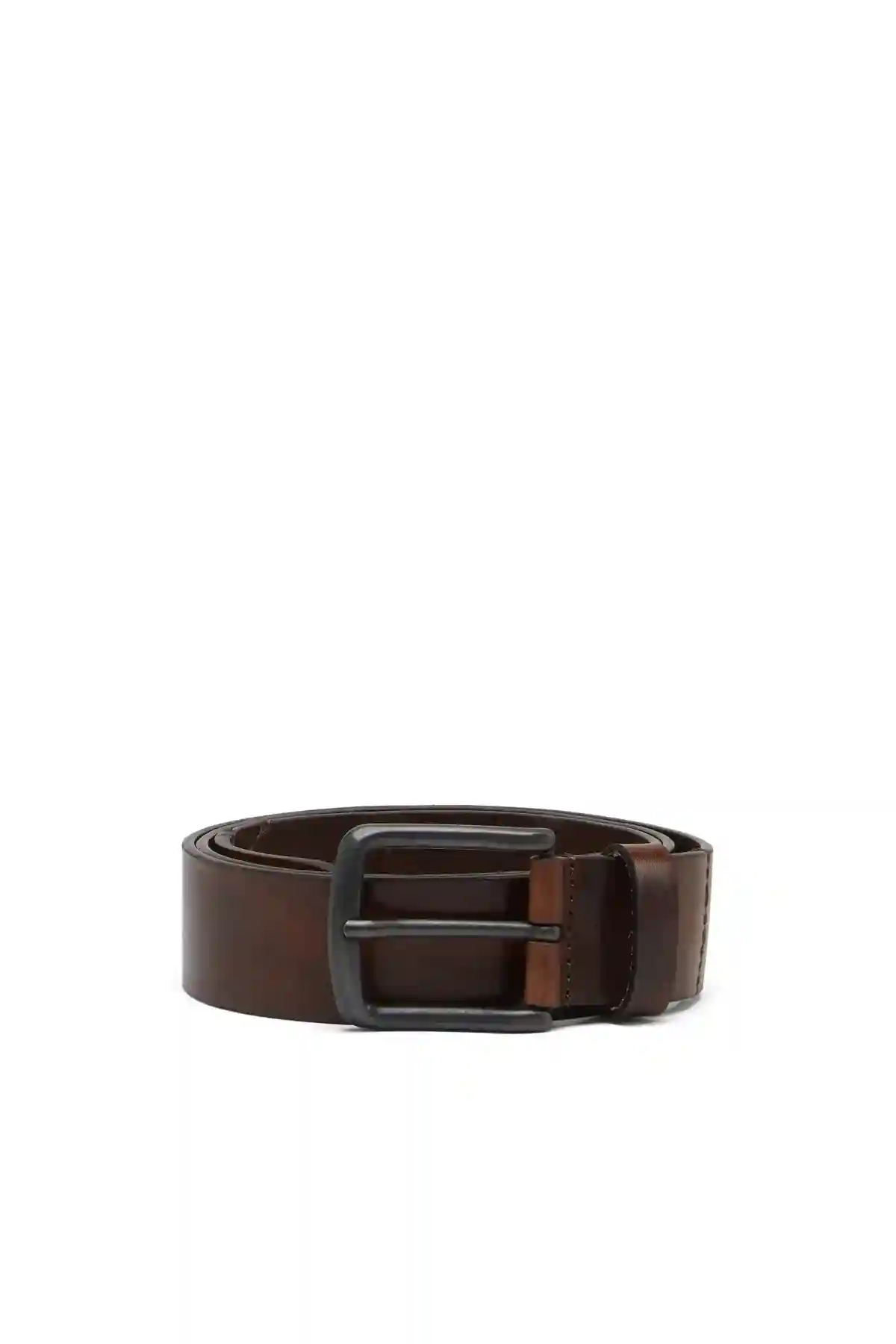 Brown Treated leather belt with diesel logo