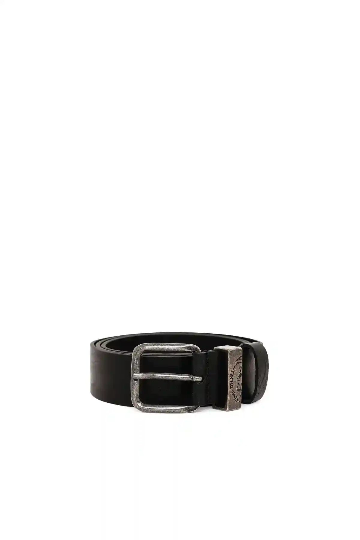Black Treated leather belt with faded look