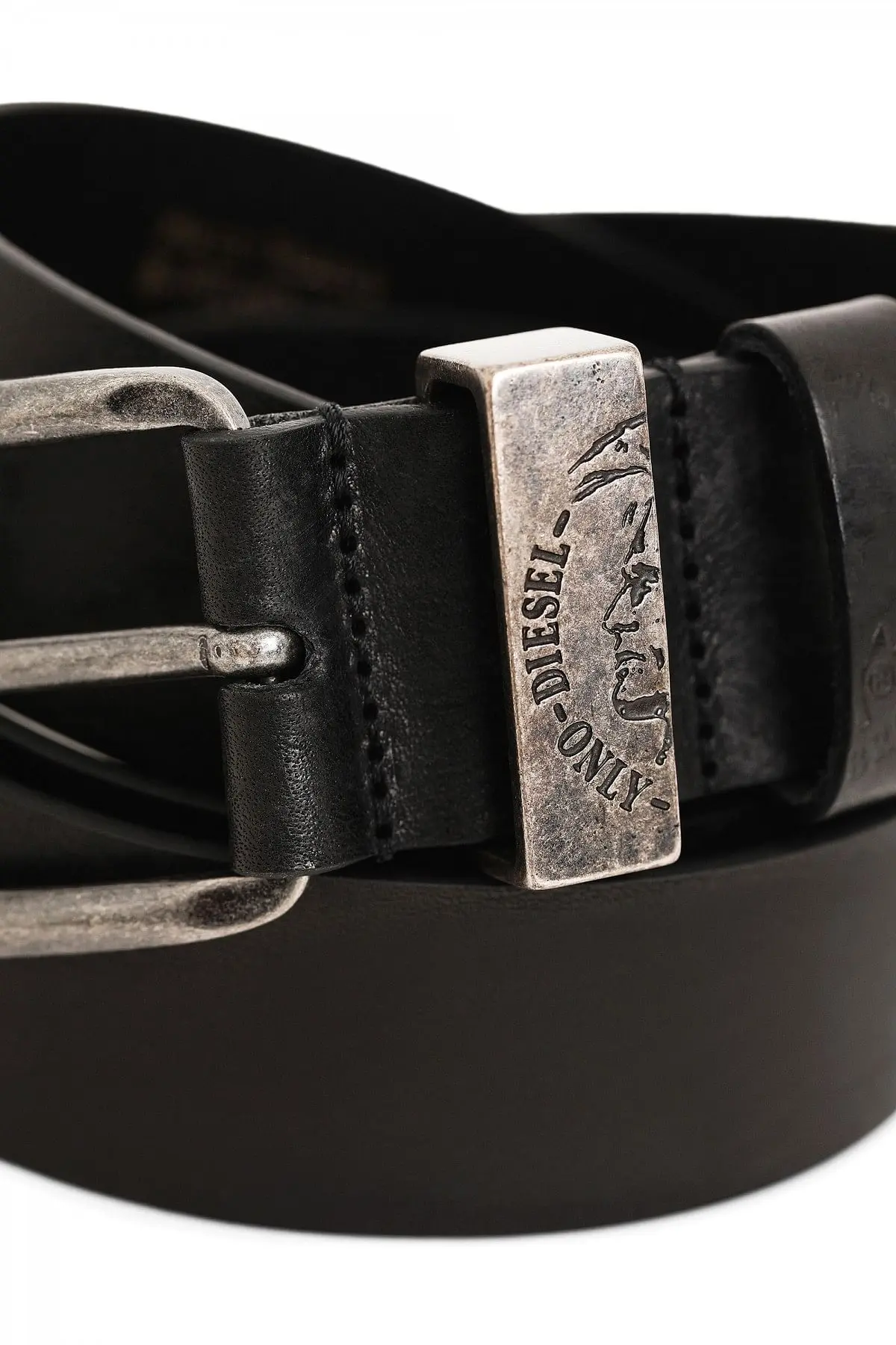 Black Treated leather belt with faded look
