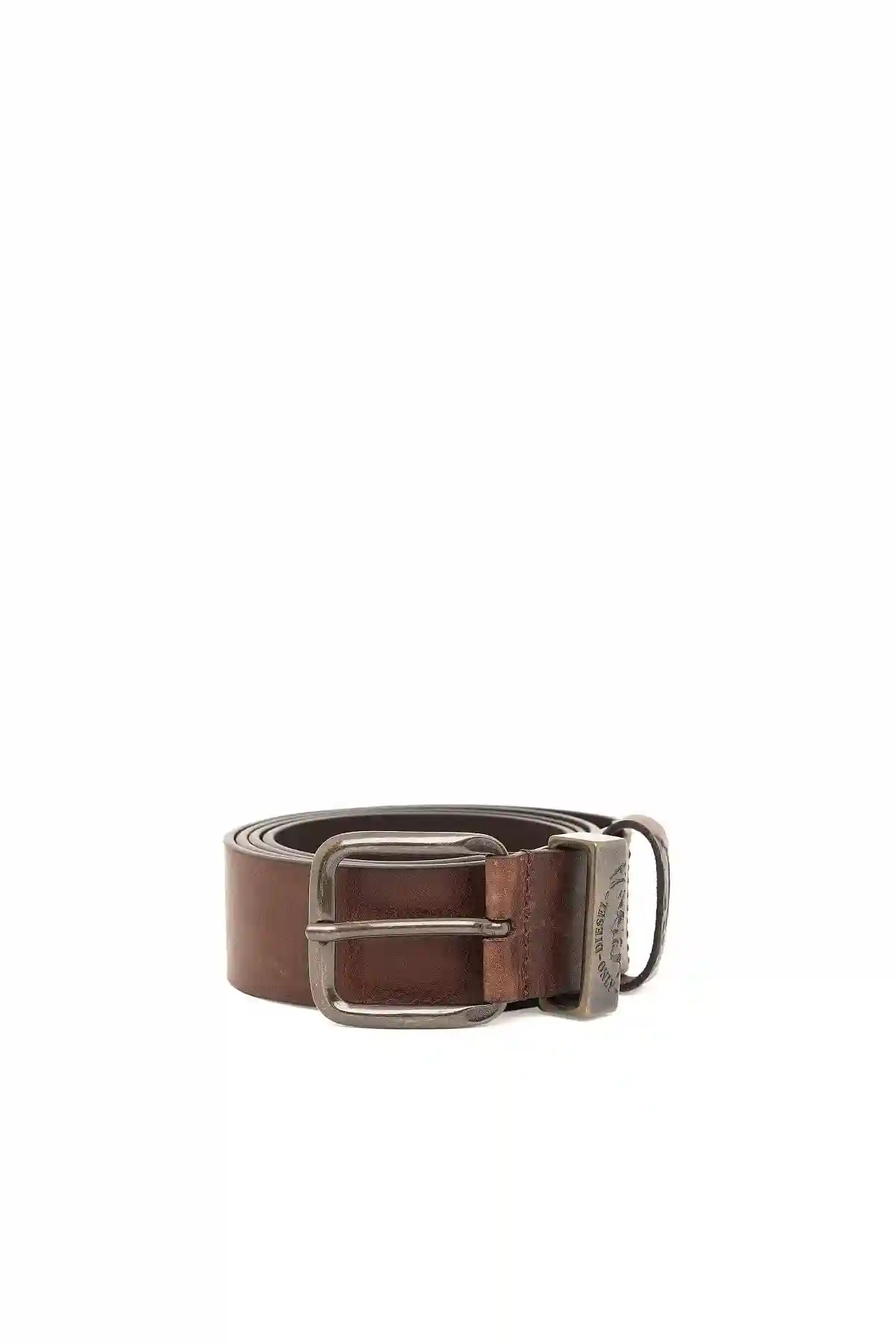 Brown Treated leather belt with faded look