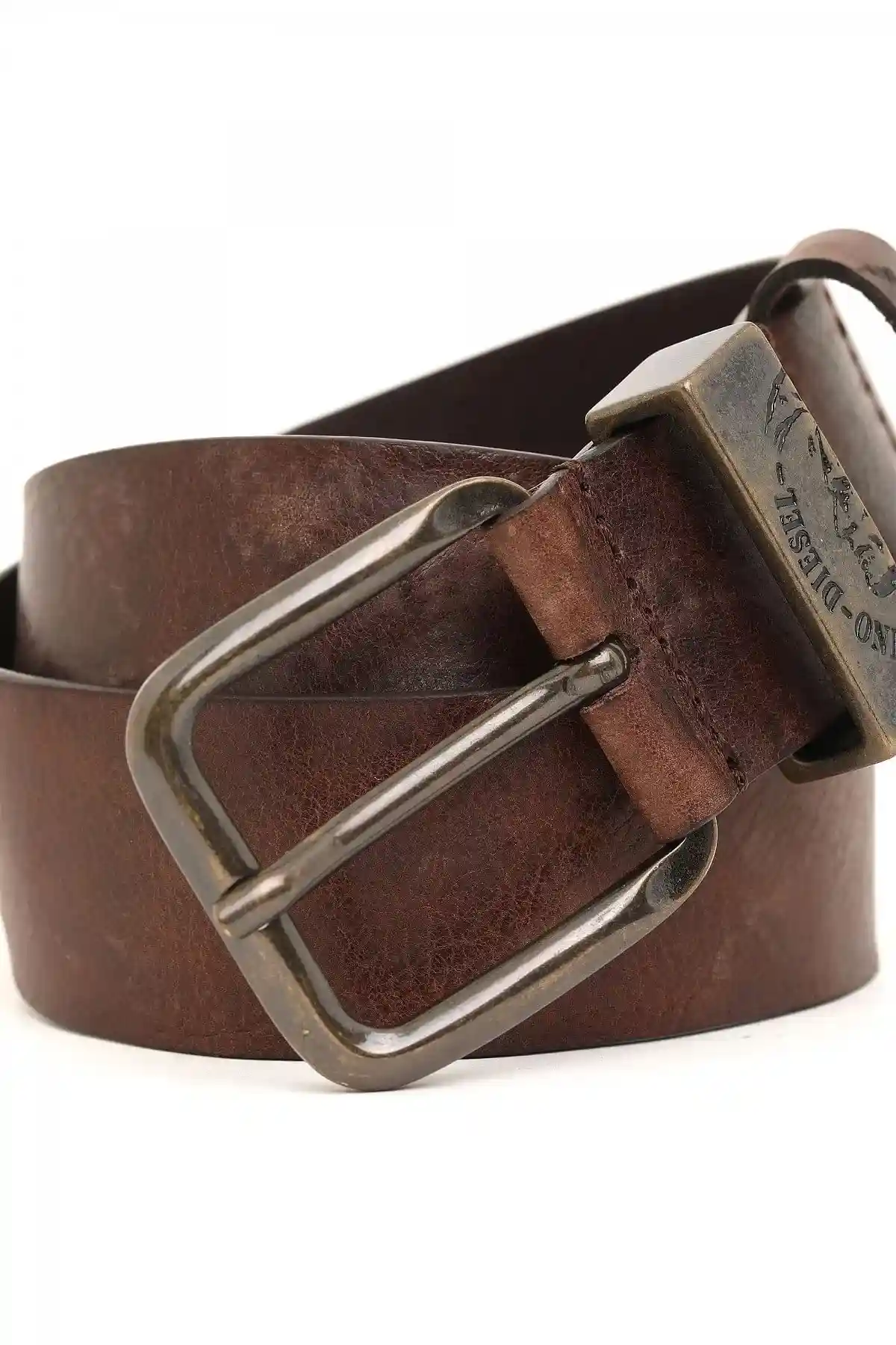 Brown Treated leather belt with faded look