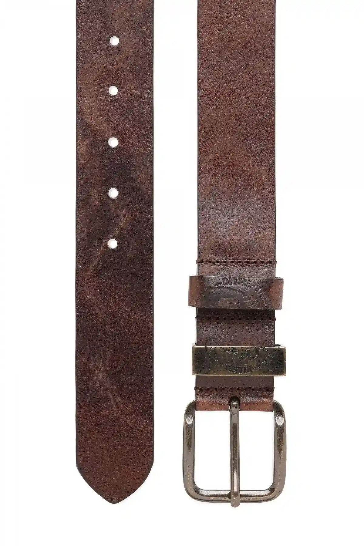 Brown Treated leather belt with faded look