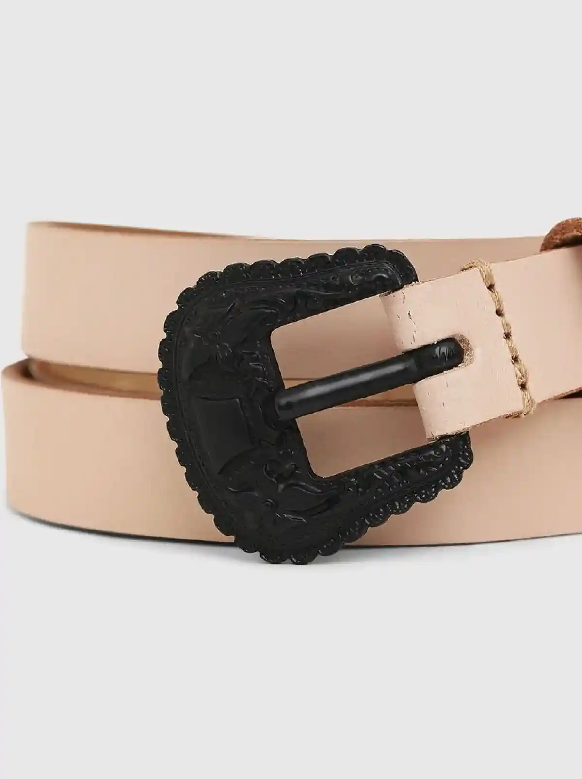 Pink Leather belt with floral embossed hardware