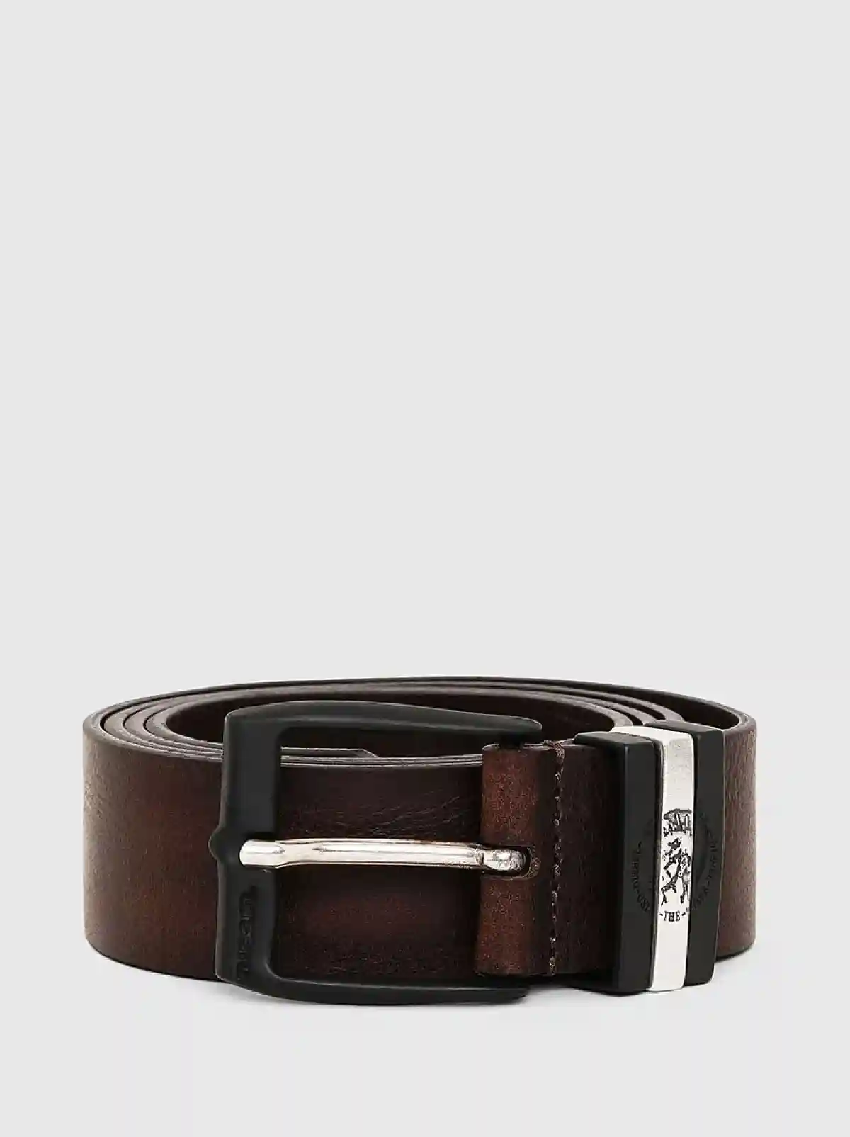 Brown Sleek leather belt with two-tone buckle