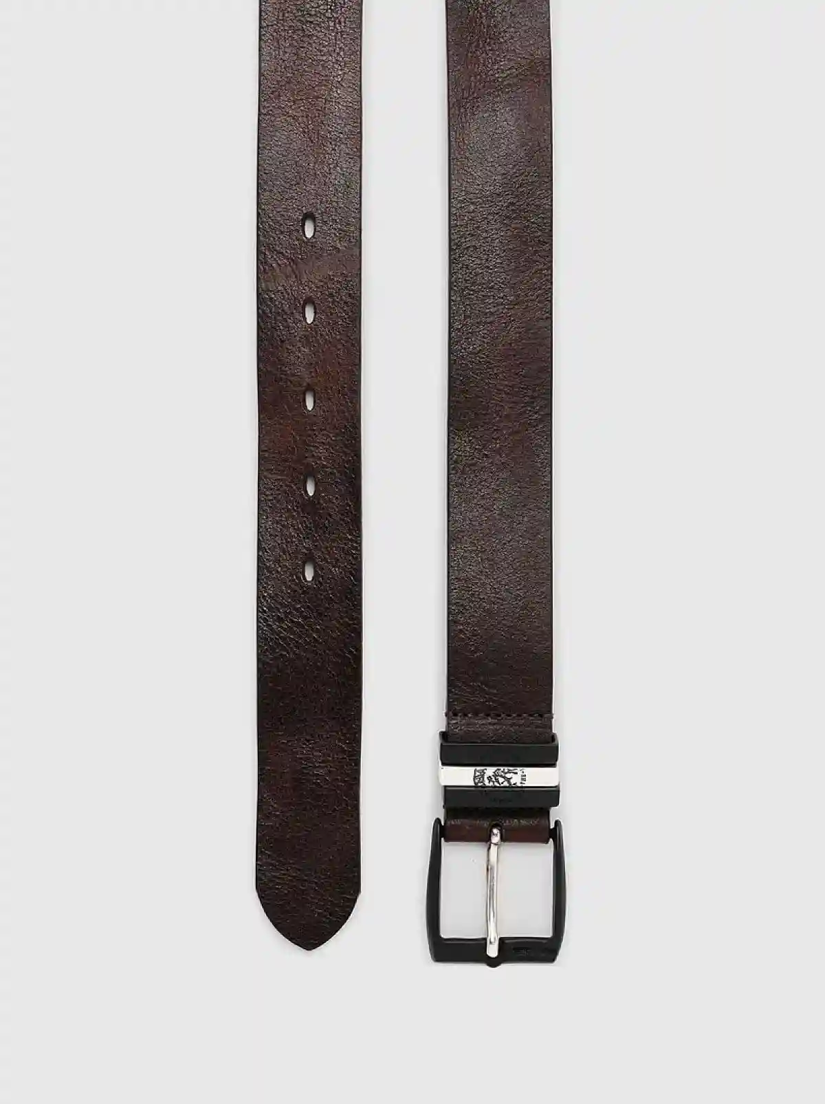 Brown Sleek leather belt with two-tone buckle