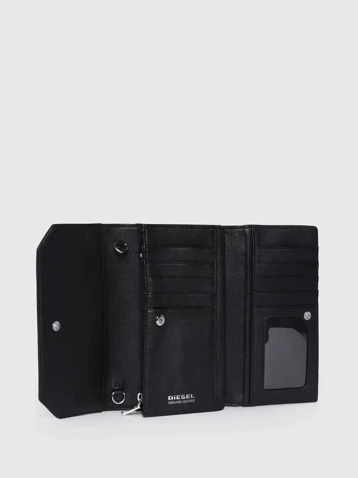 Black Wallet-on-chain with geometric-cut flap