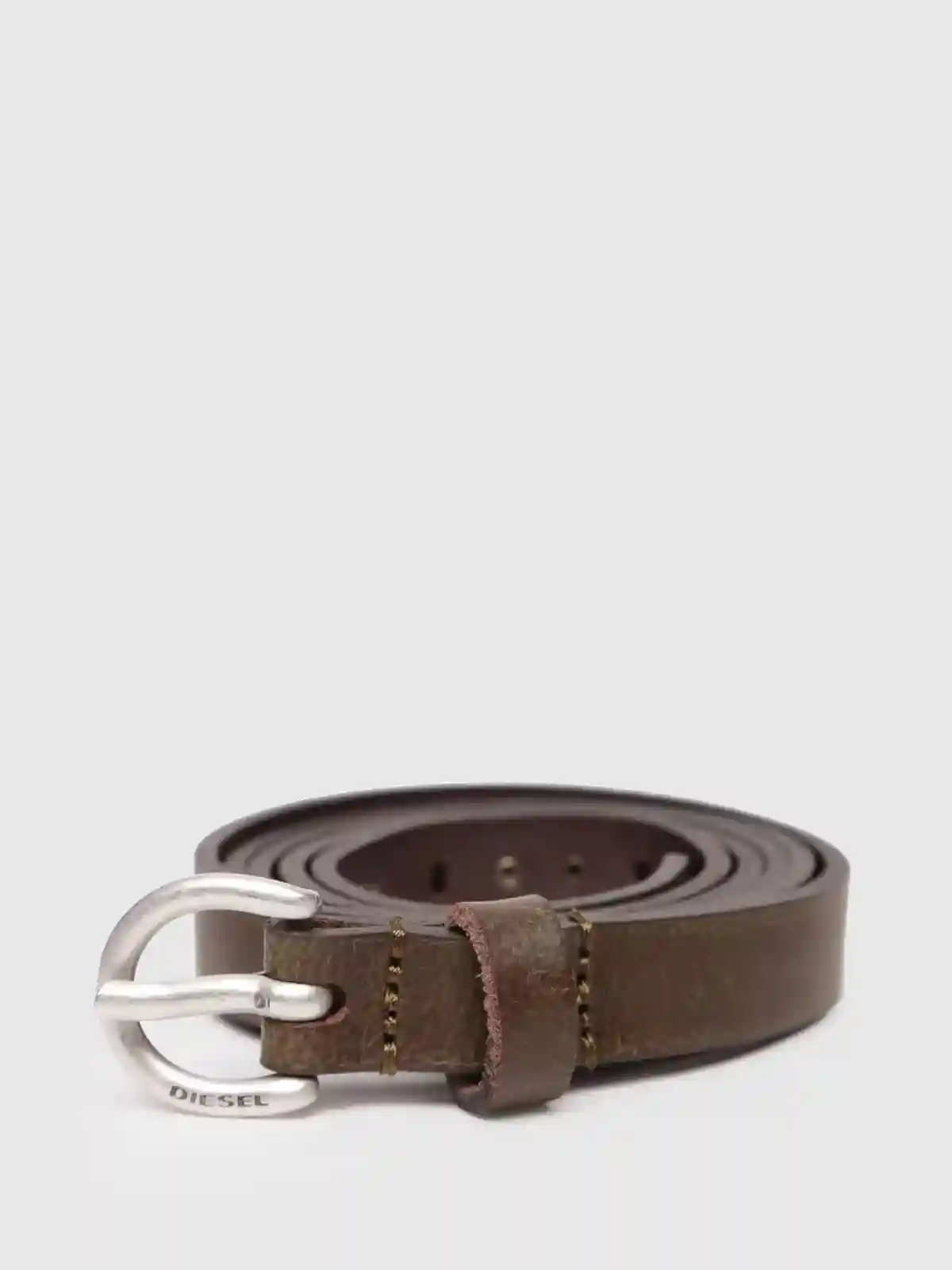 Brown Long thin belt with rounded metal buckle