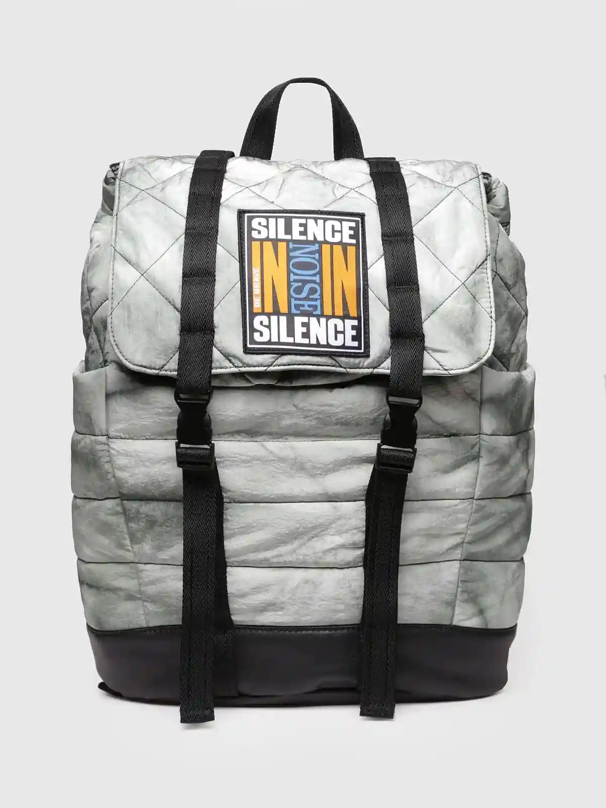 Grey Backpack with drawstring and flap top