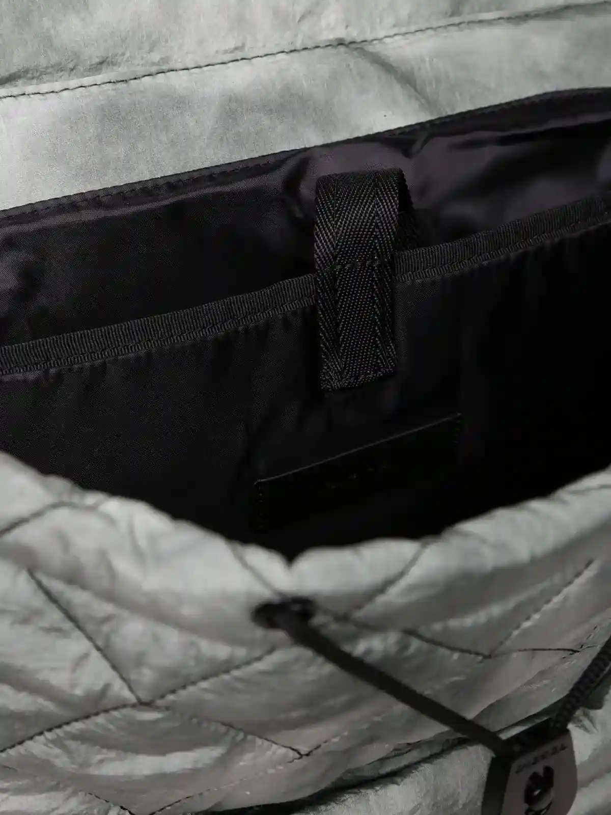 Grey Backpack with drawstring and flap top