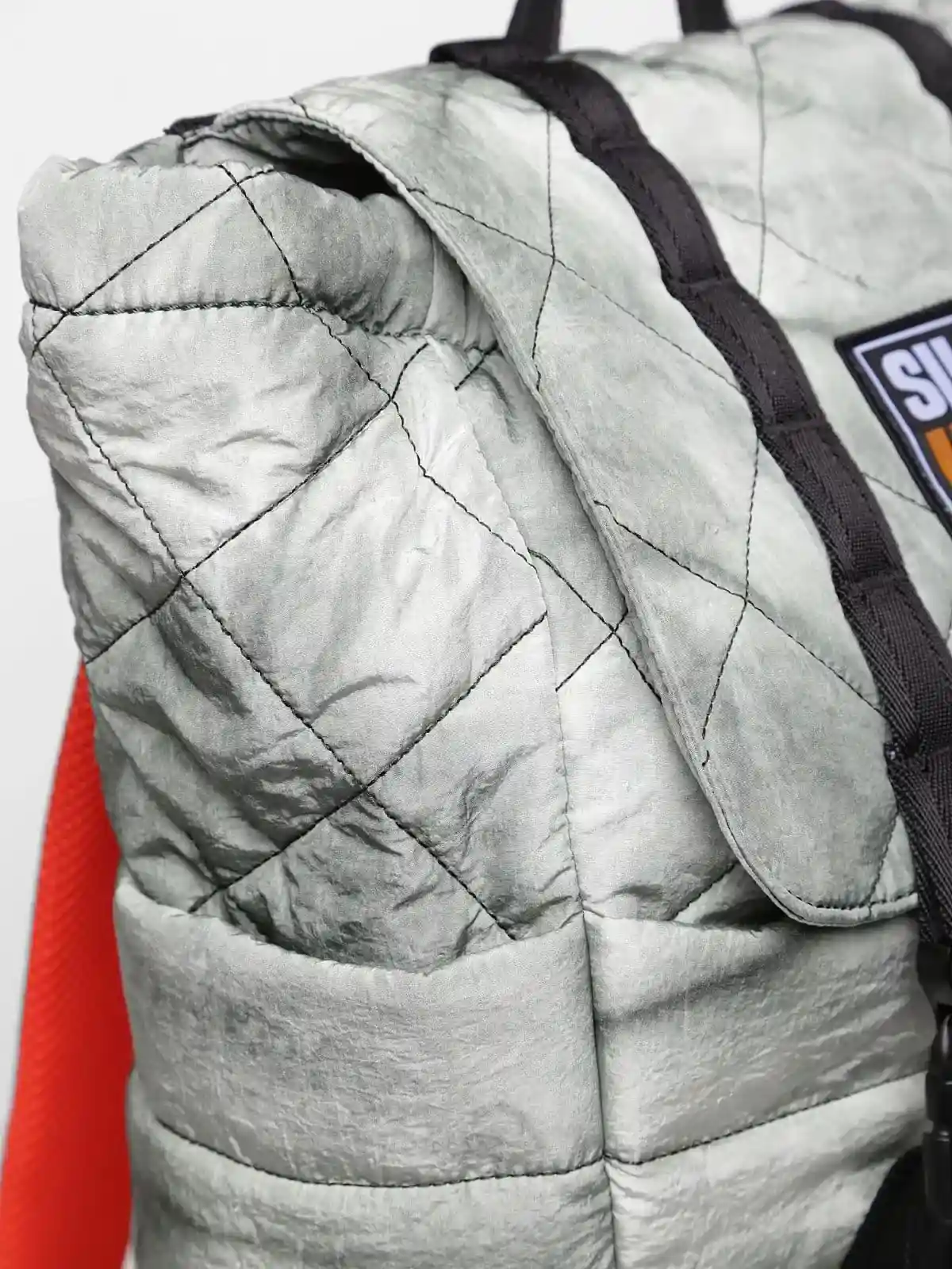 Grey Backpack with drawstring and flap top