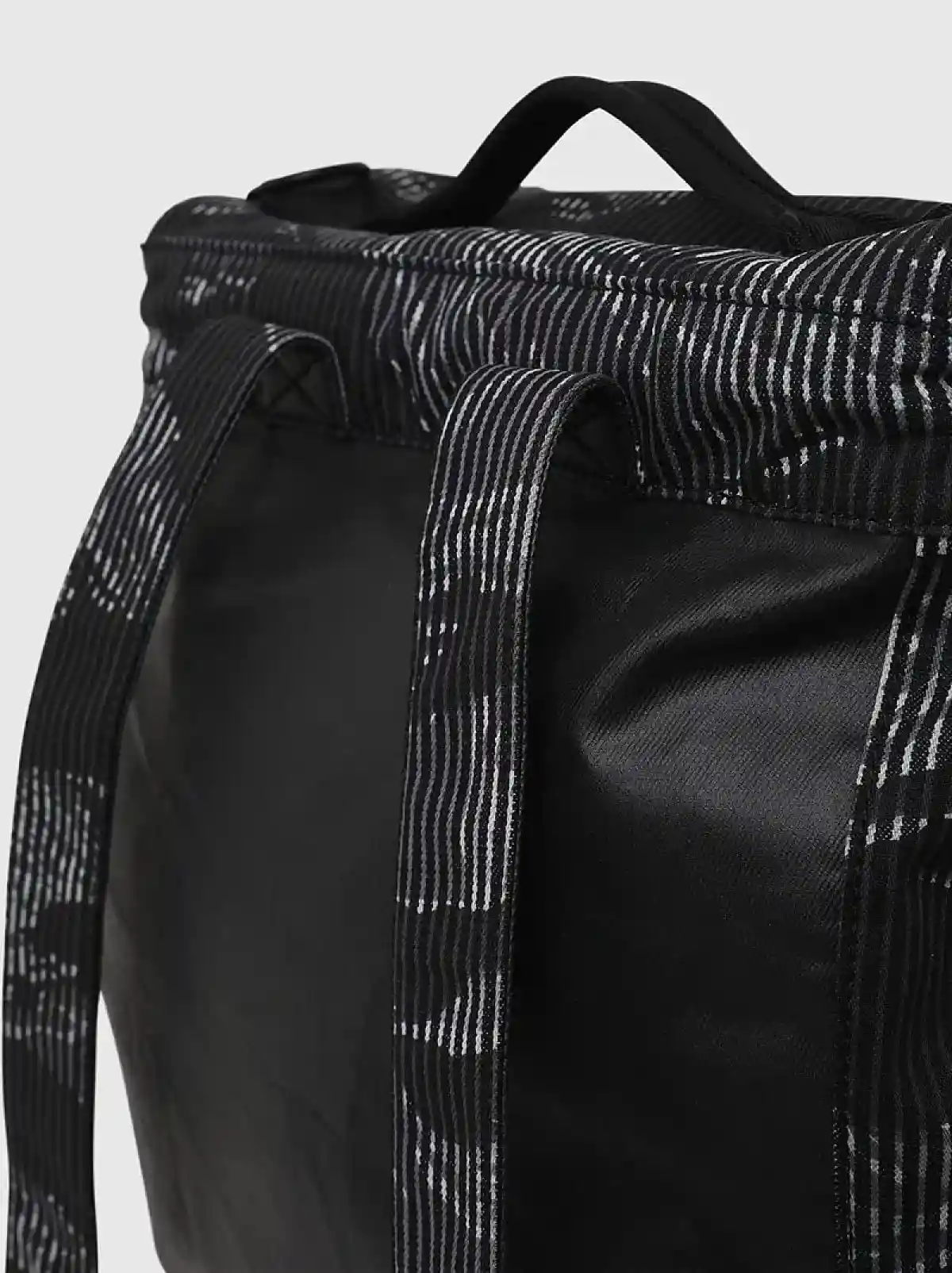 Black Buckled backpack in striped camo denim