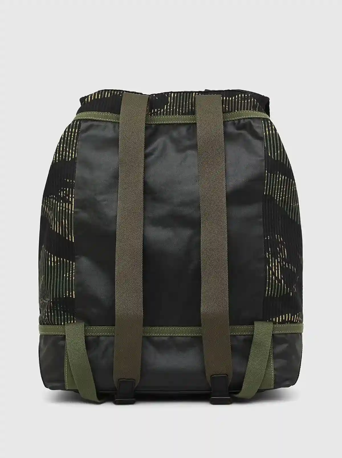 Green Buckled backpack in striped camo denim